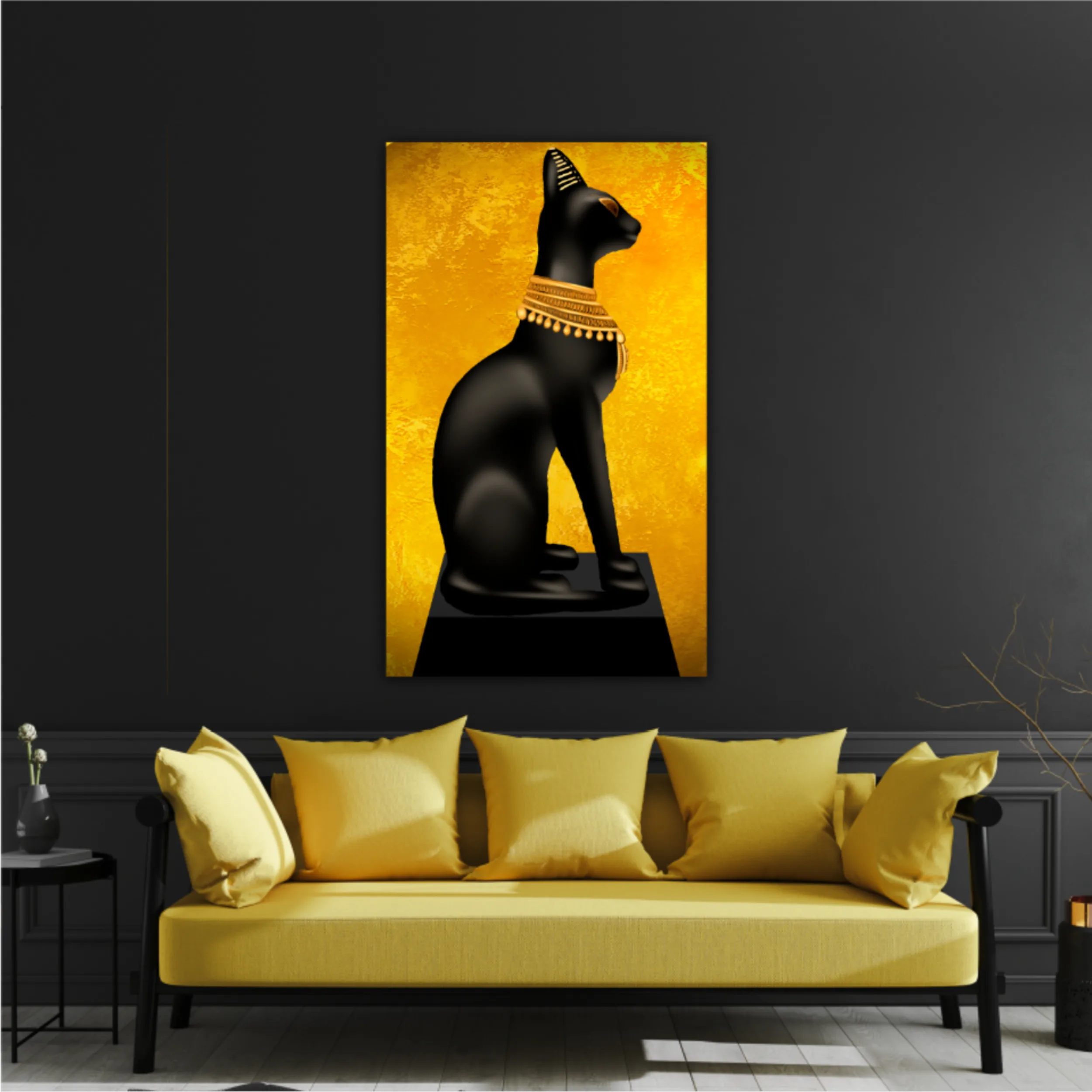 Egyptian asbstract background, goddess of Egypt Bastet, abstract golden background