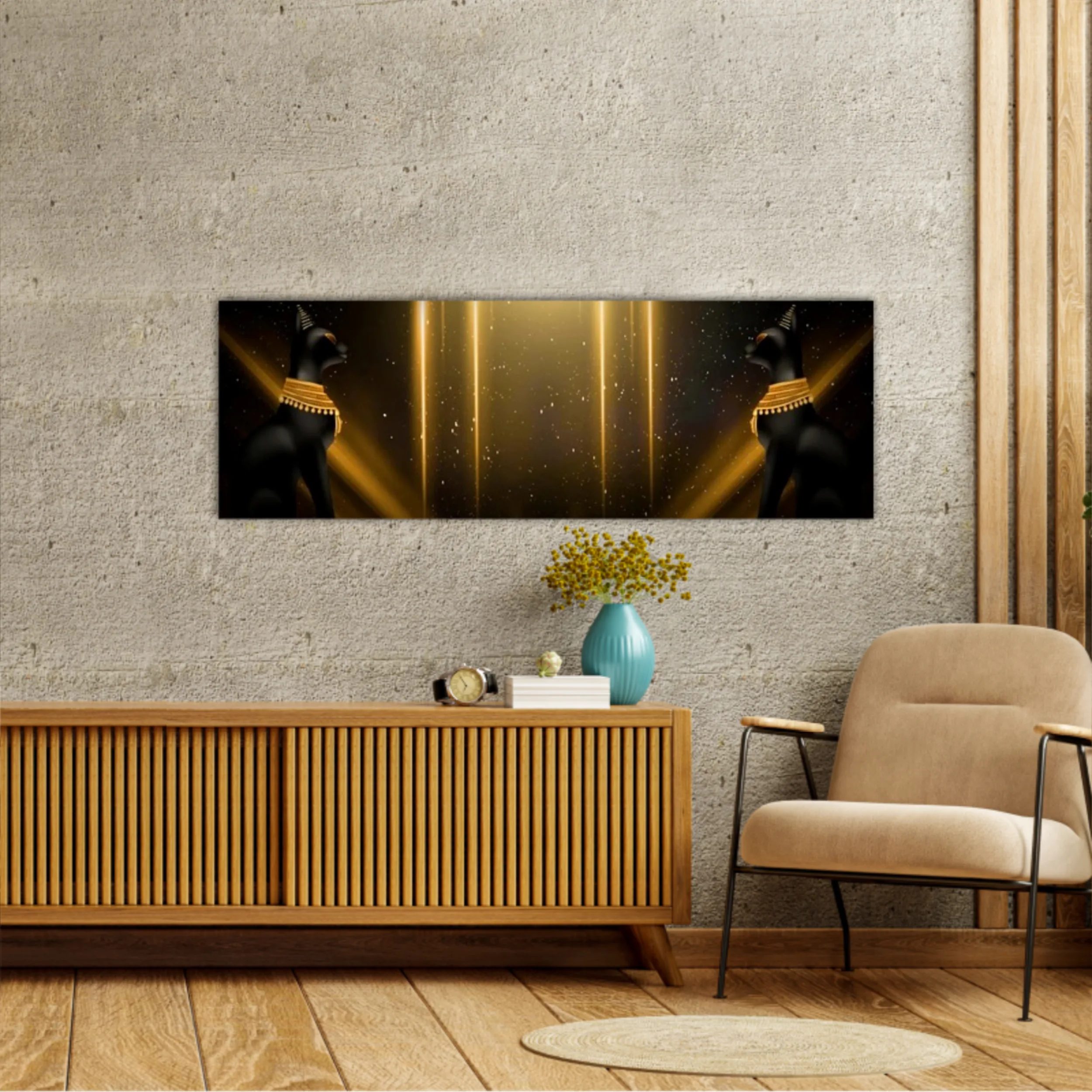 Egyptian asbstract background, goddess of Egypt Bastet and Cleopatra, pyramids, abstract dark background