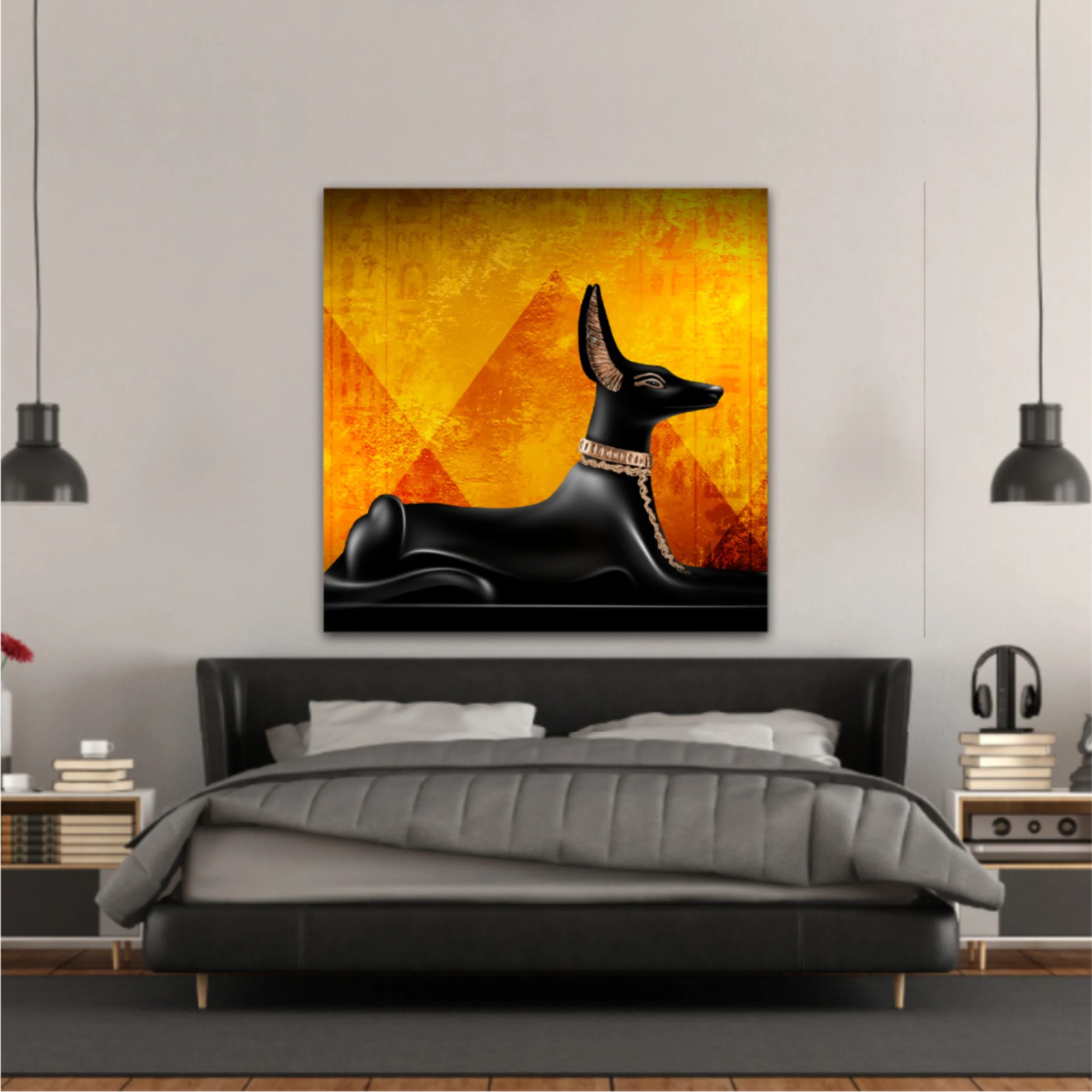 Egyptian asbstract background, abstract golden background. Anubis of Ancient Egypt (God of Death)