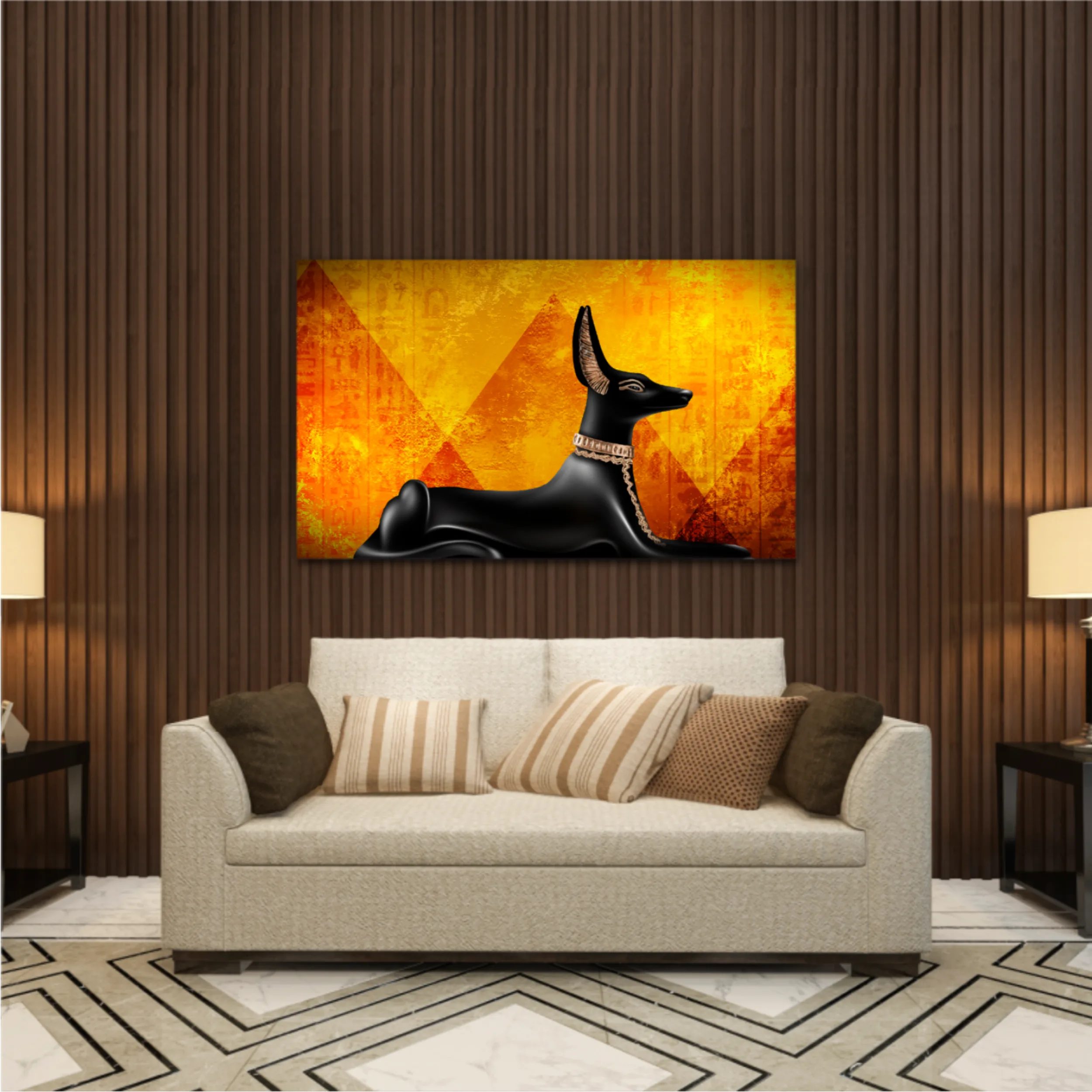 Egyptian asbstract background, abstract golden background. Anubis of Ancient Egypt (God of Death)