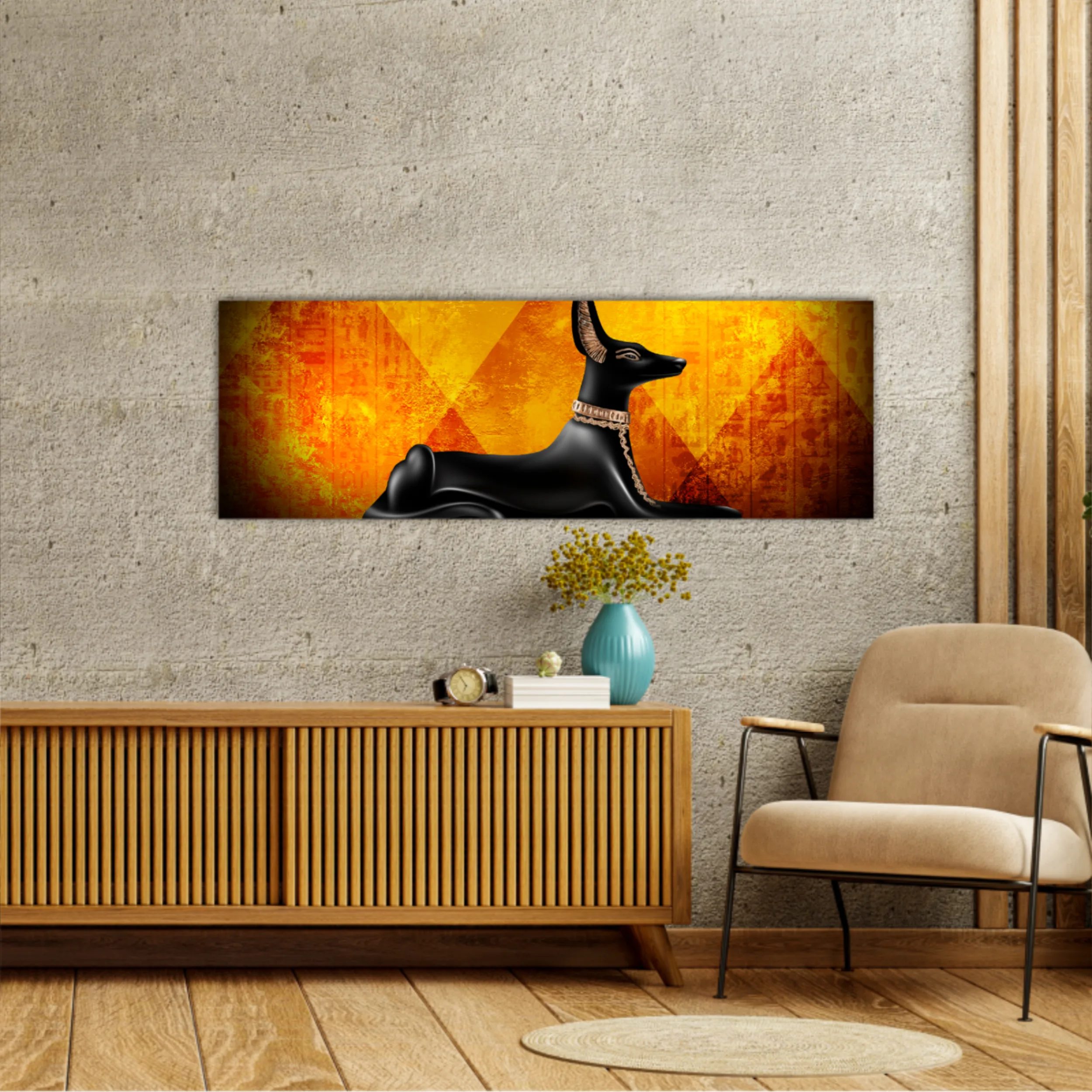 Egyptian asbstract background, abstract golden background. Anubis of Ancient Egypt (God of Death)