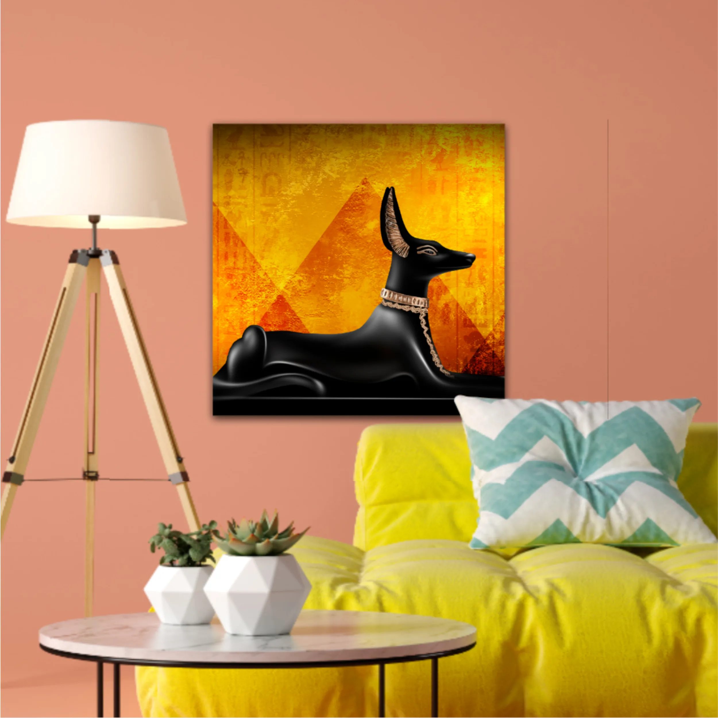 Egyptian asbstract background, abstract golden background. Anubis of Ancient Egypt (God of Death)