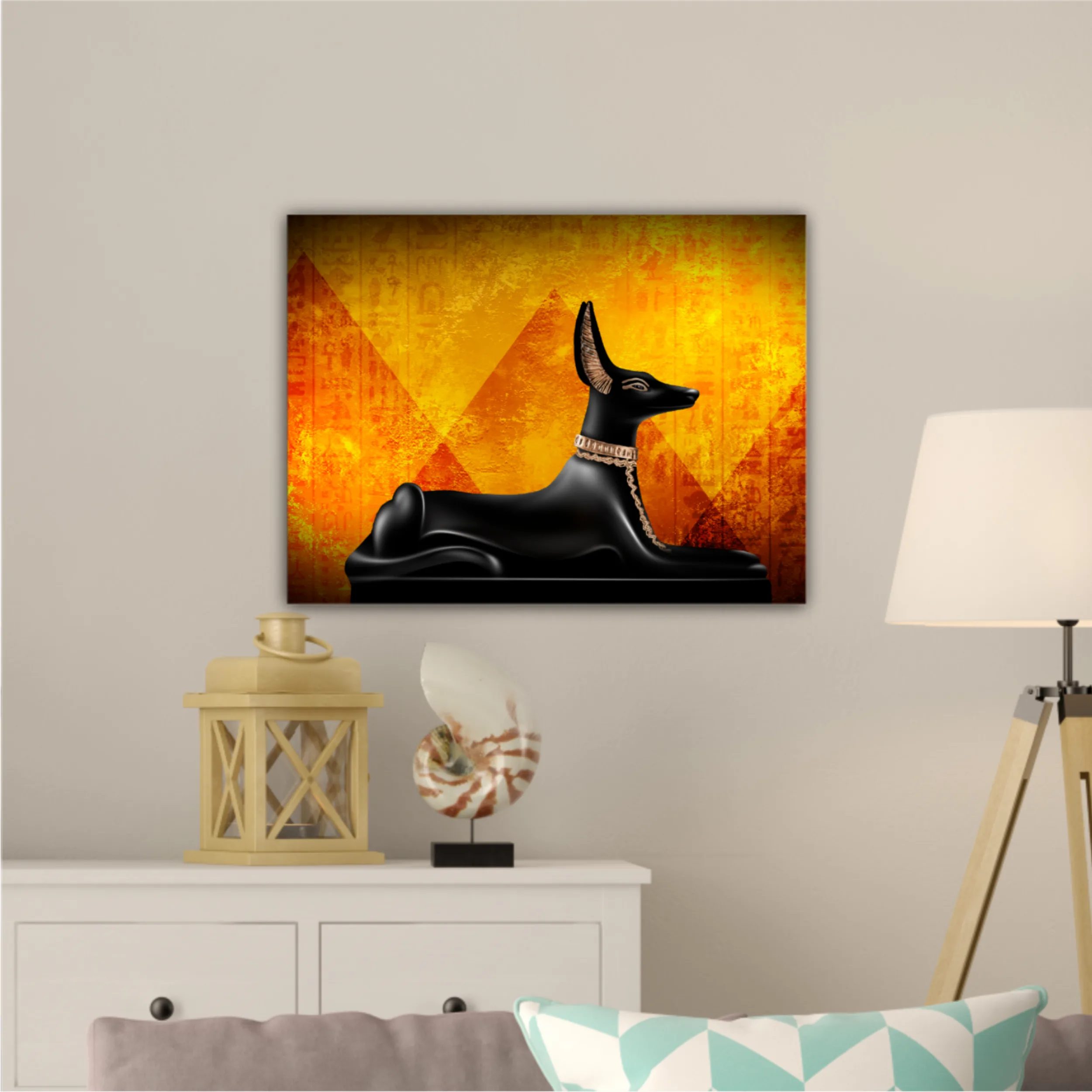 Egyptian asbstract background, abstract golden background. Anubis of Ancient Egypt (God of Death)