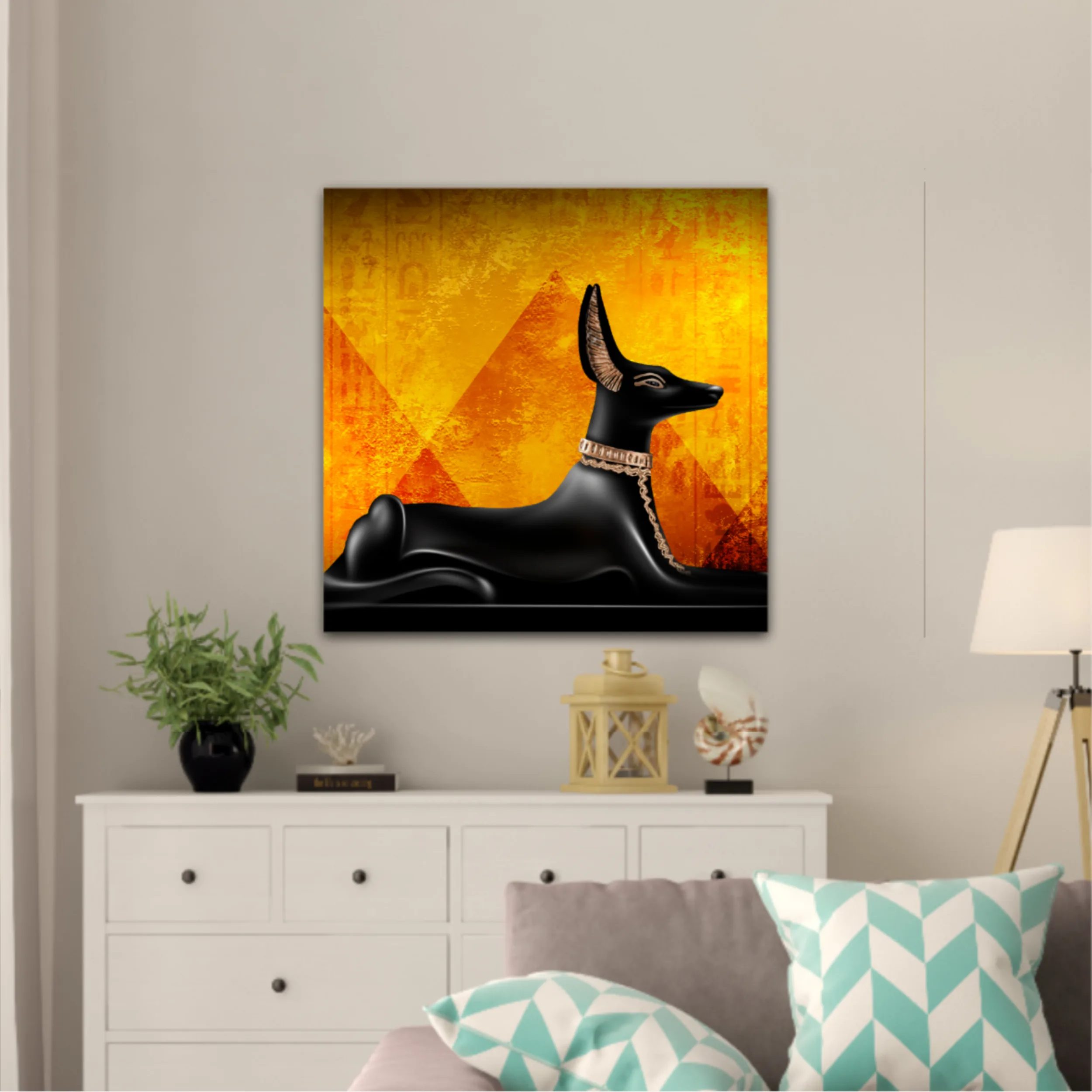 Egyptian asbstract background, abstract golden background. Anubis of Ancient Egypt (God of Death)