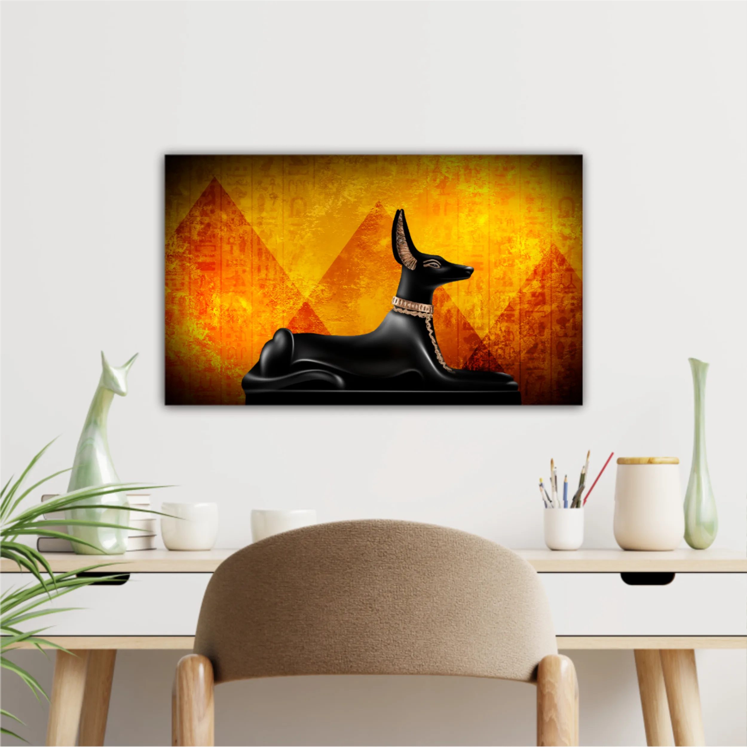 Egyptian asbstract background, abstract golden background. Anubis of Ancient Egypt (God of Death)