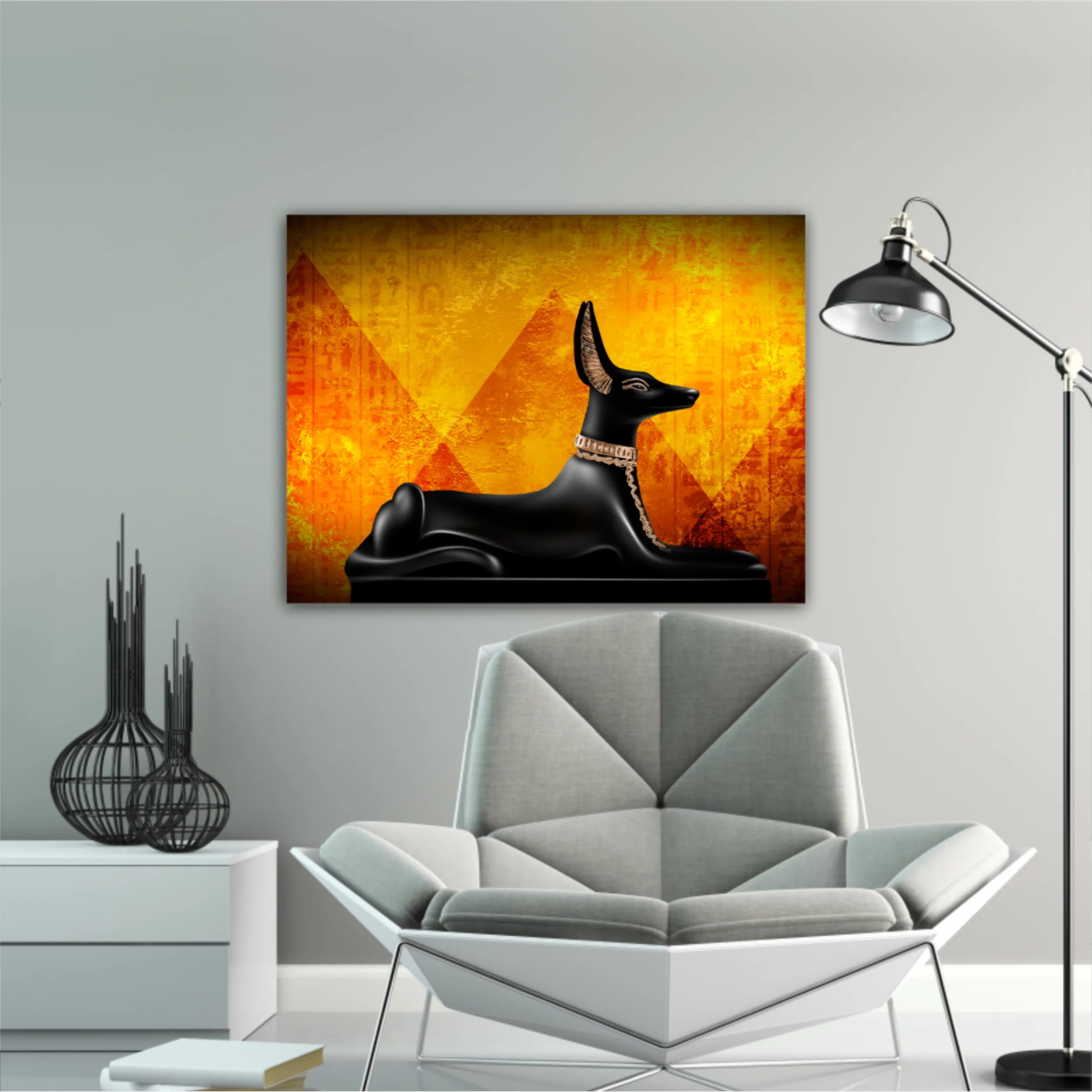 Egyptian asbstract background, abstract golden background. Anubis of Ancient Egypt (God of Death)