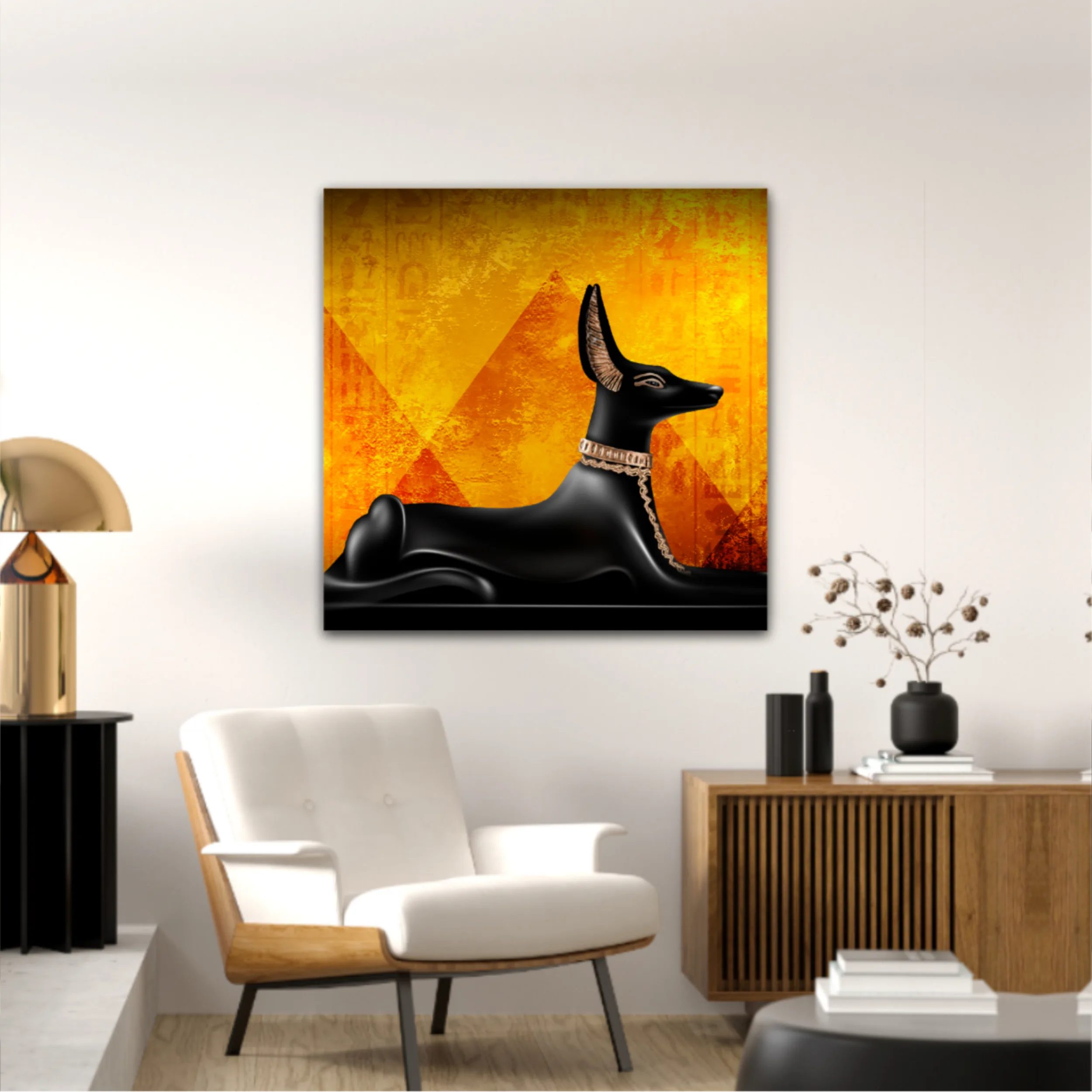 Egyptian asbstract background, abstract golden background. Anubis of Ancient Egypt (God of Death)