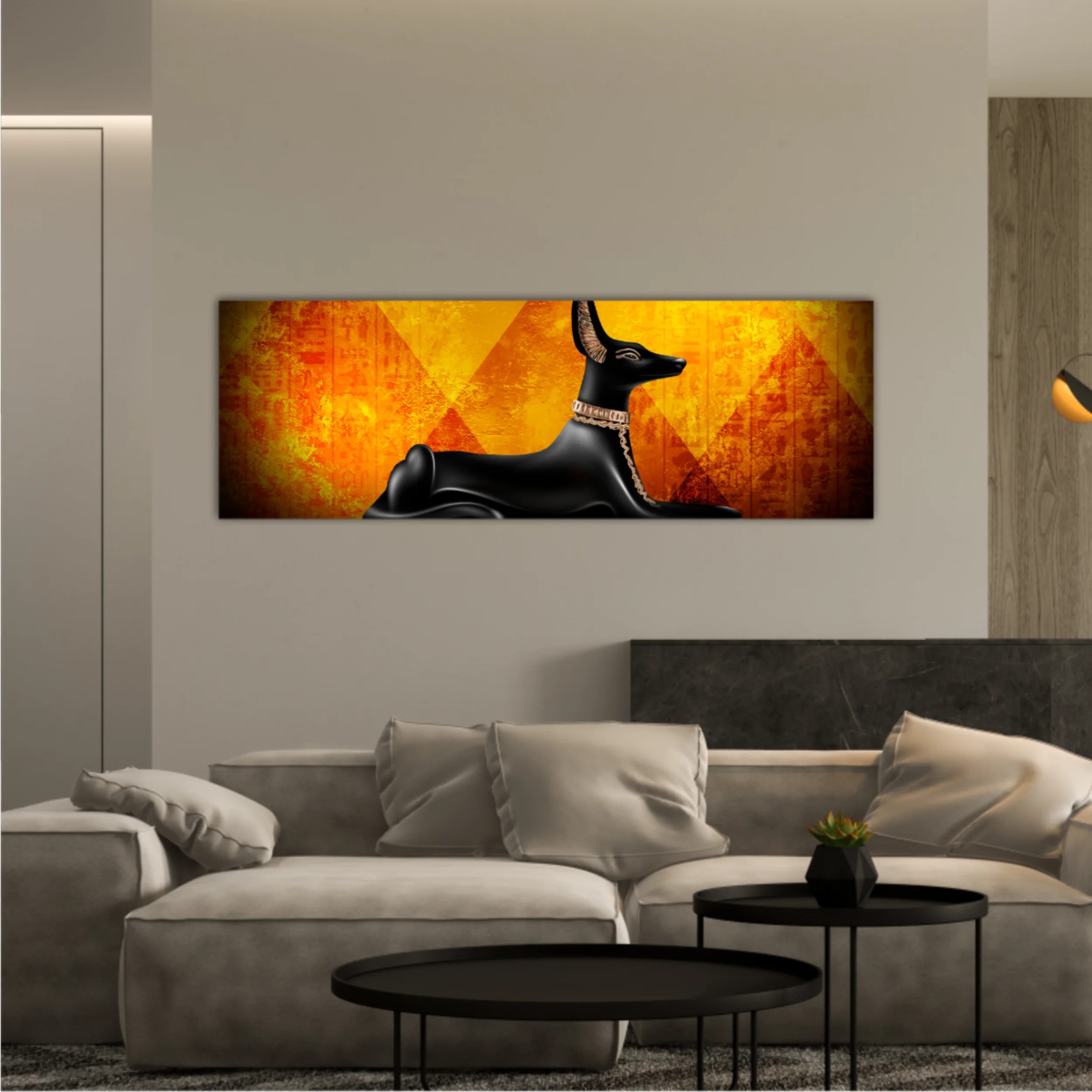 Egyptian asbstract background, abstract golden background. Anubis of Ancient Egypt (God of Death)