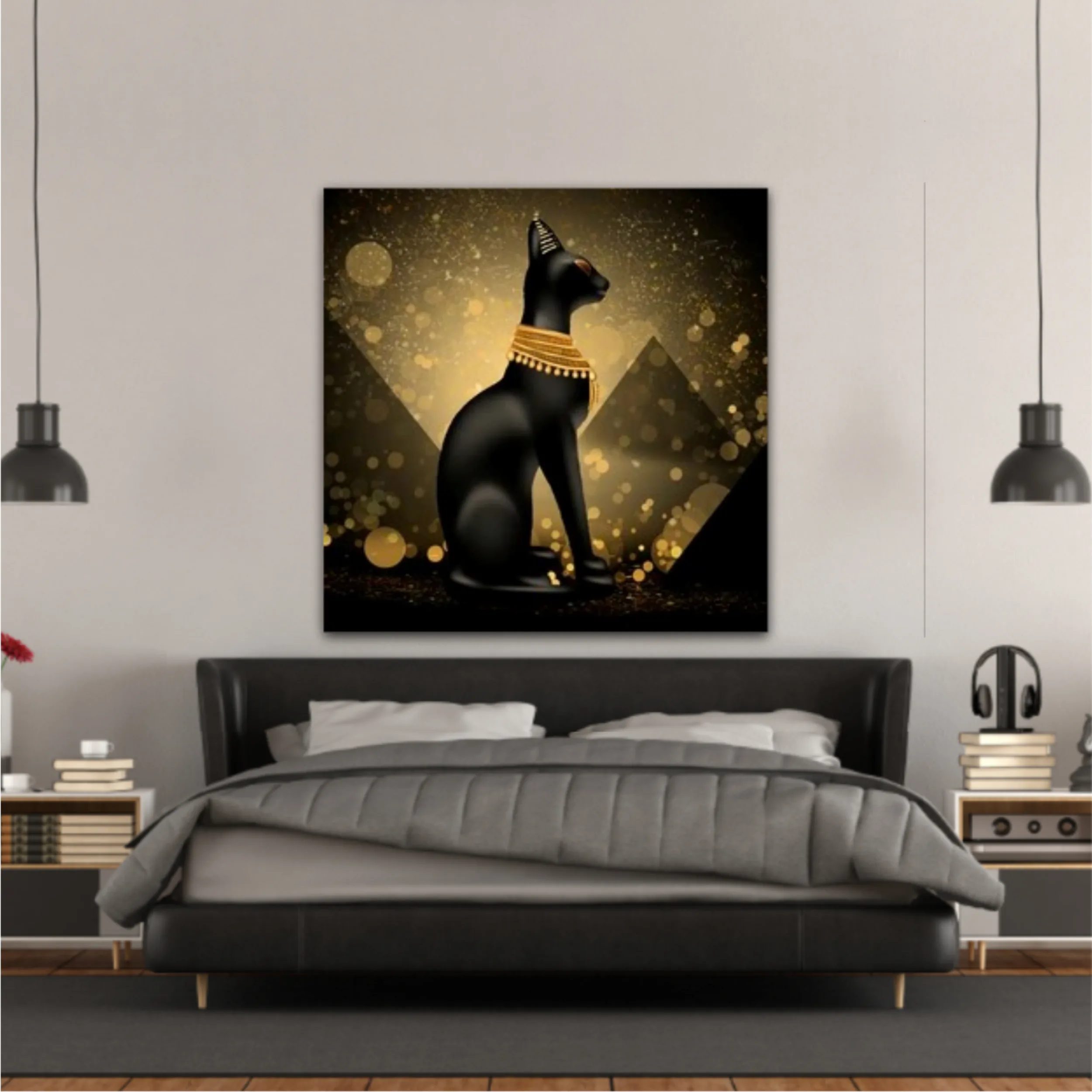 Egyptian asbstract background, goddess of Egypt Bastet, abstract dark bokeh background