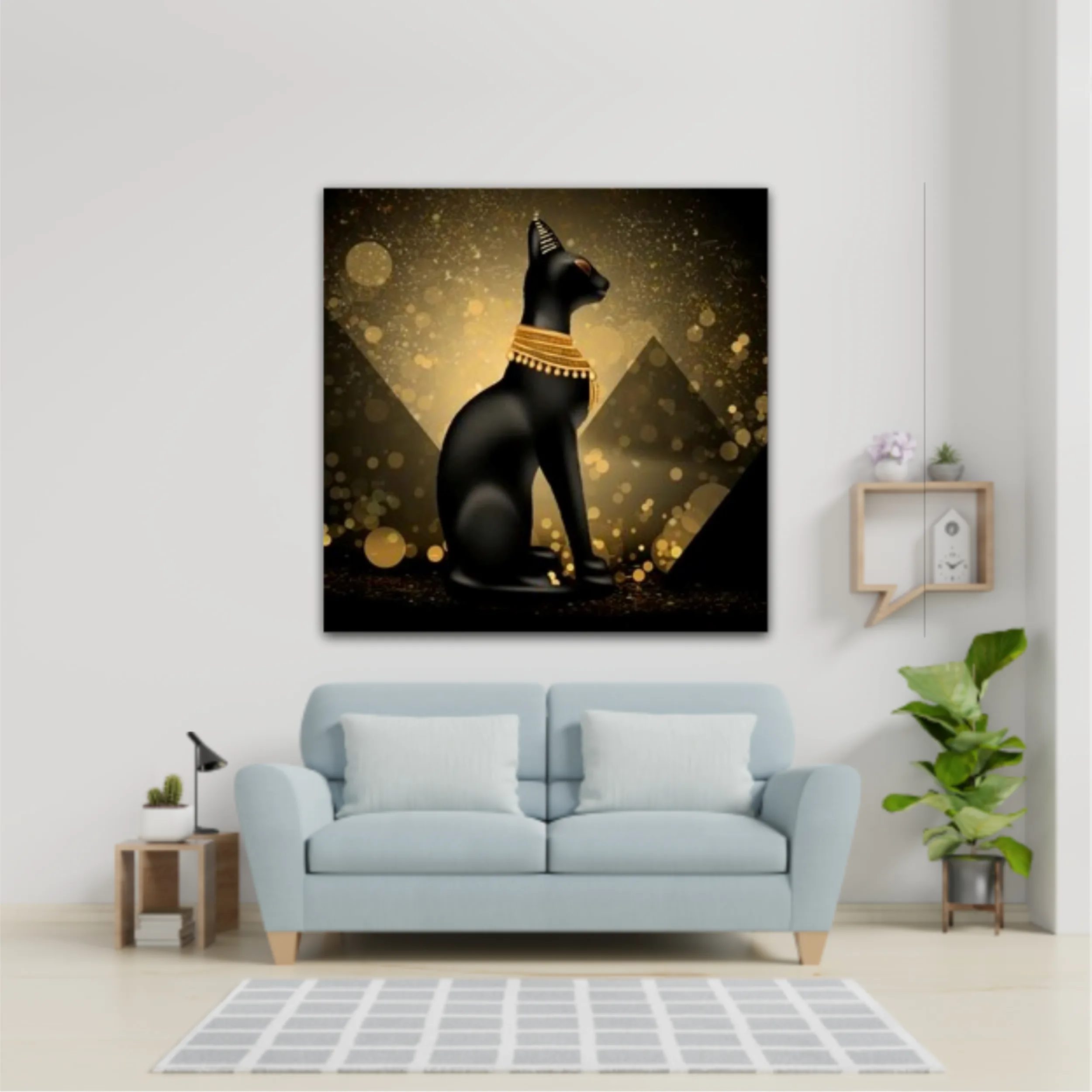 Egyptian asbstract background, goddess of Egypt Bastet, abstract dark bokeh background