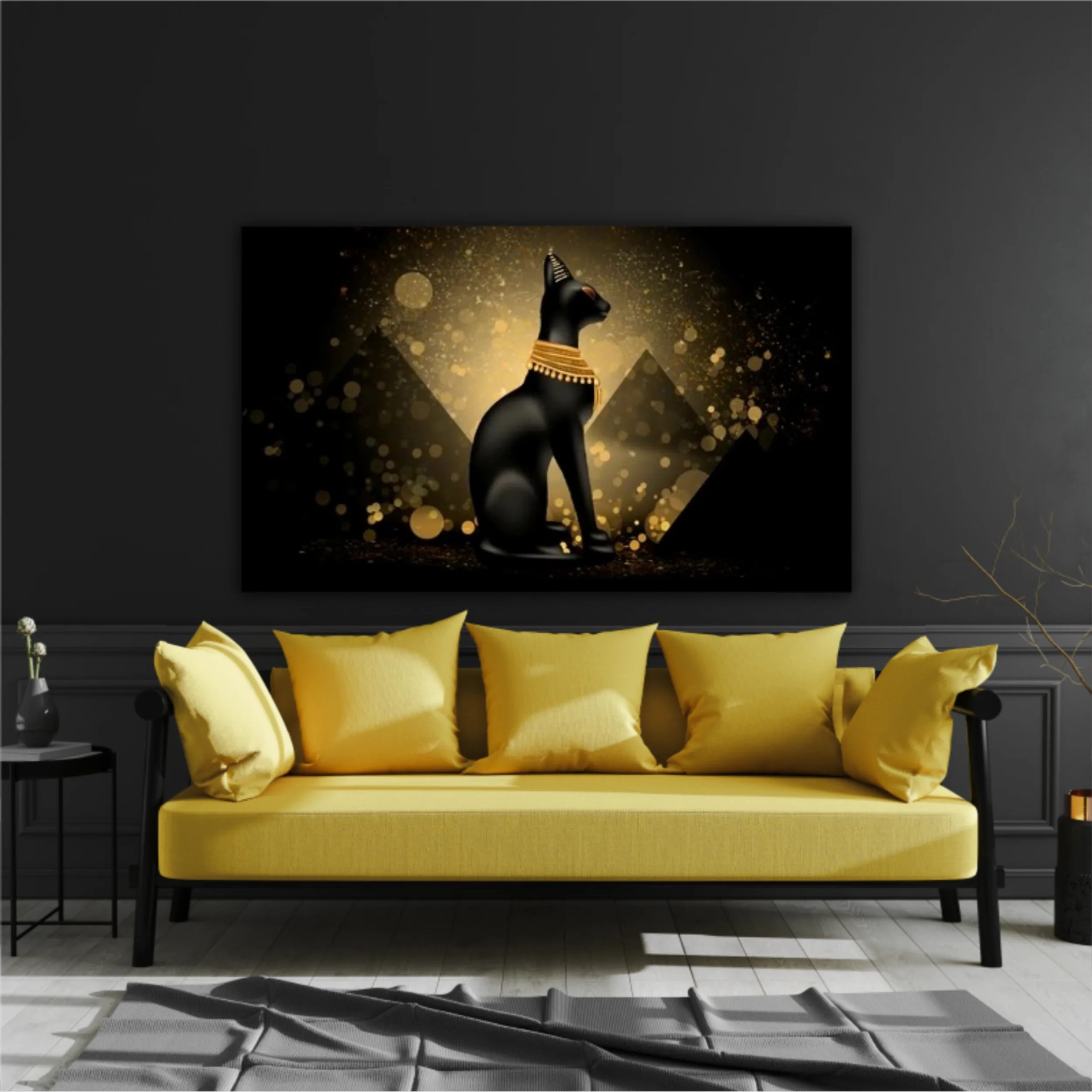 Egyptian asbstract background, goddess of Egypt Bastet, abstract dark bokeh background