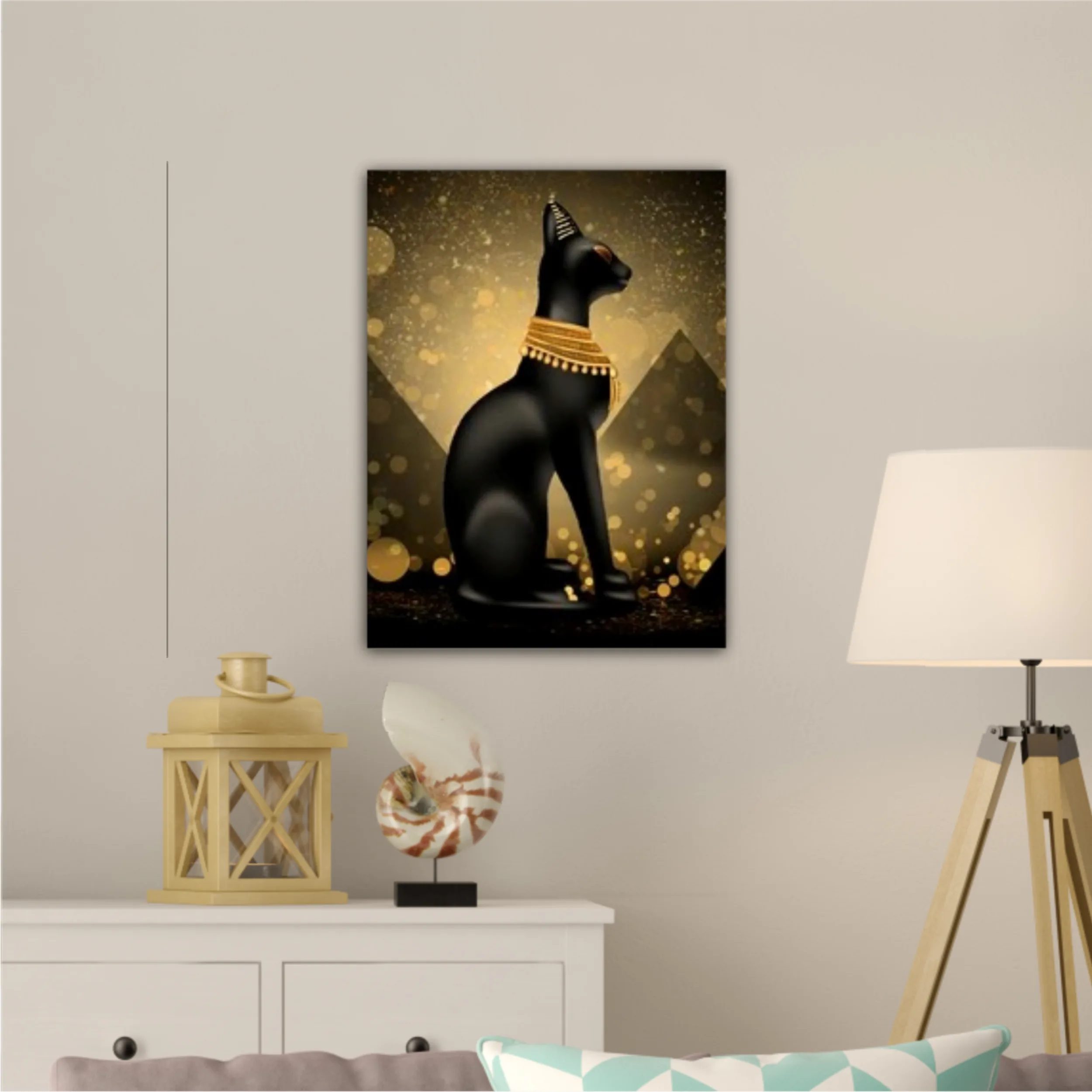 Egyptian asbstract background, goddess of Egypt Bastet, abstract dark bokeh background