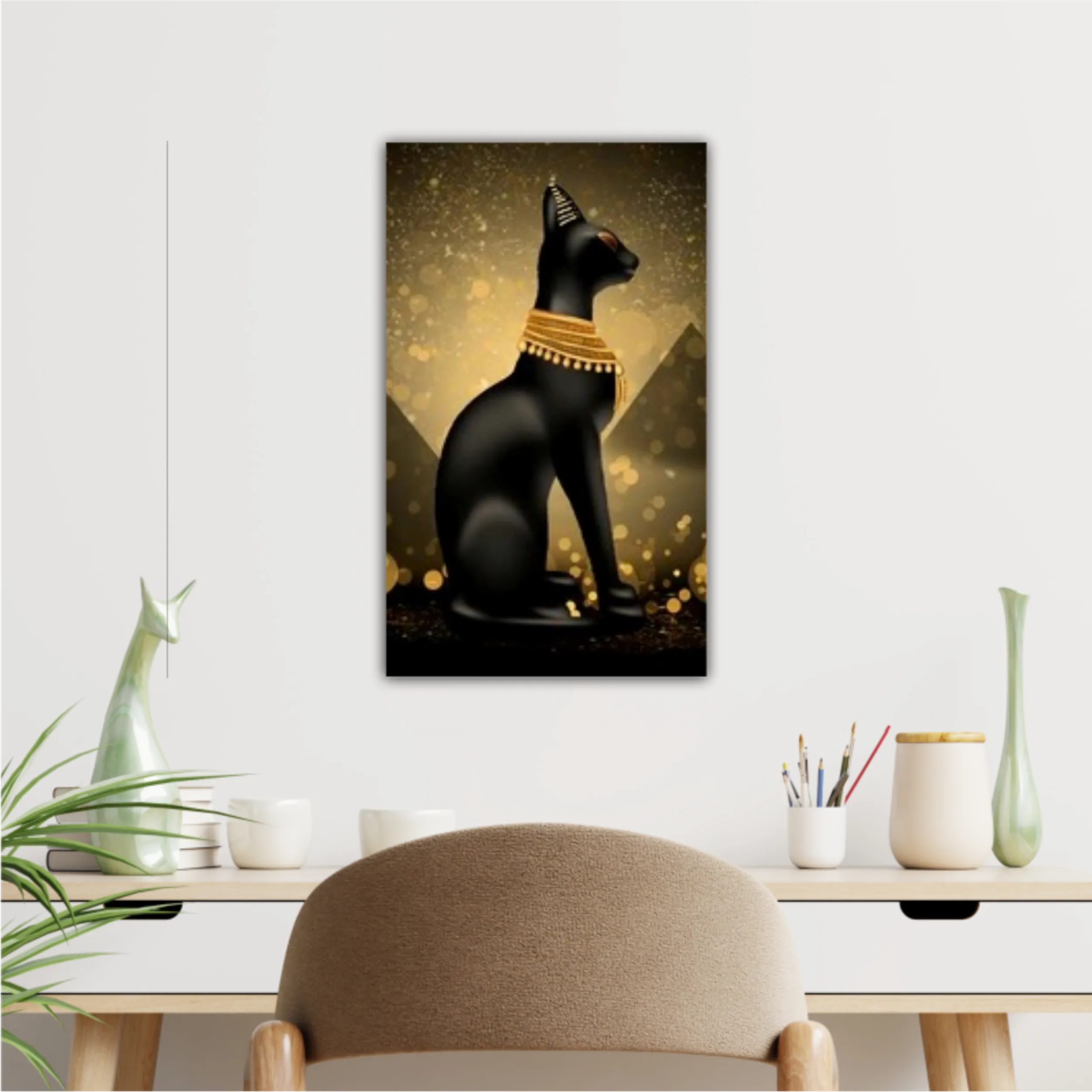 Egyptian asbstract background, goddess of Egypt Bastet, abstract dark bokeh background