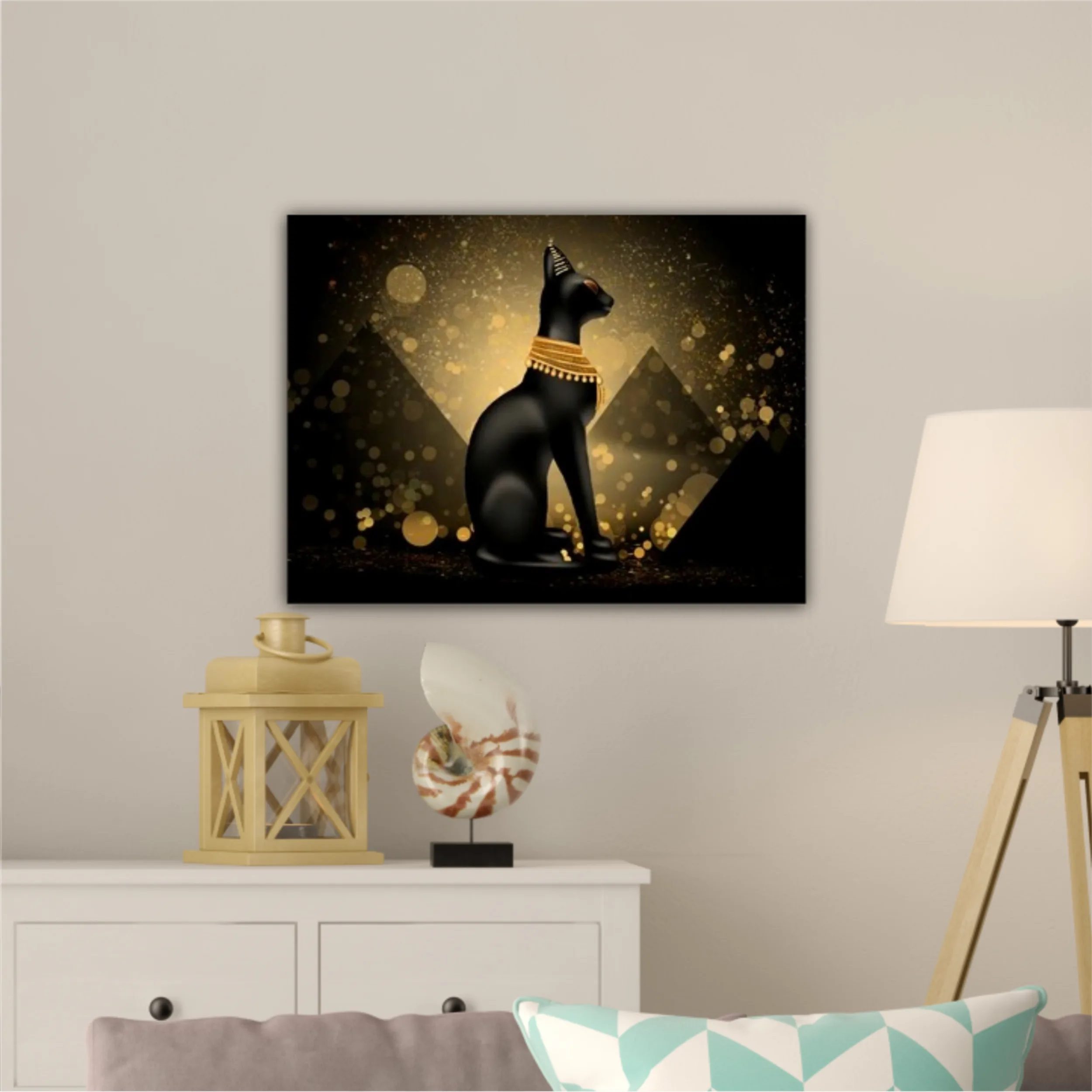 Egyptian asbstract background, goddess of Egypt Bastet, abstract dark bokeh background