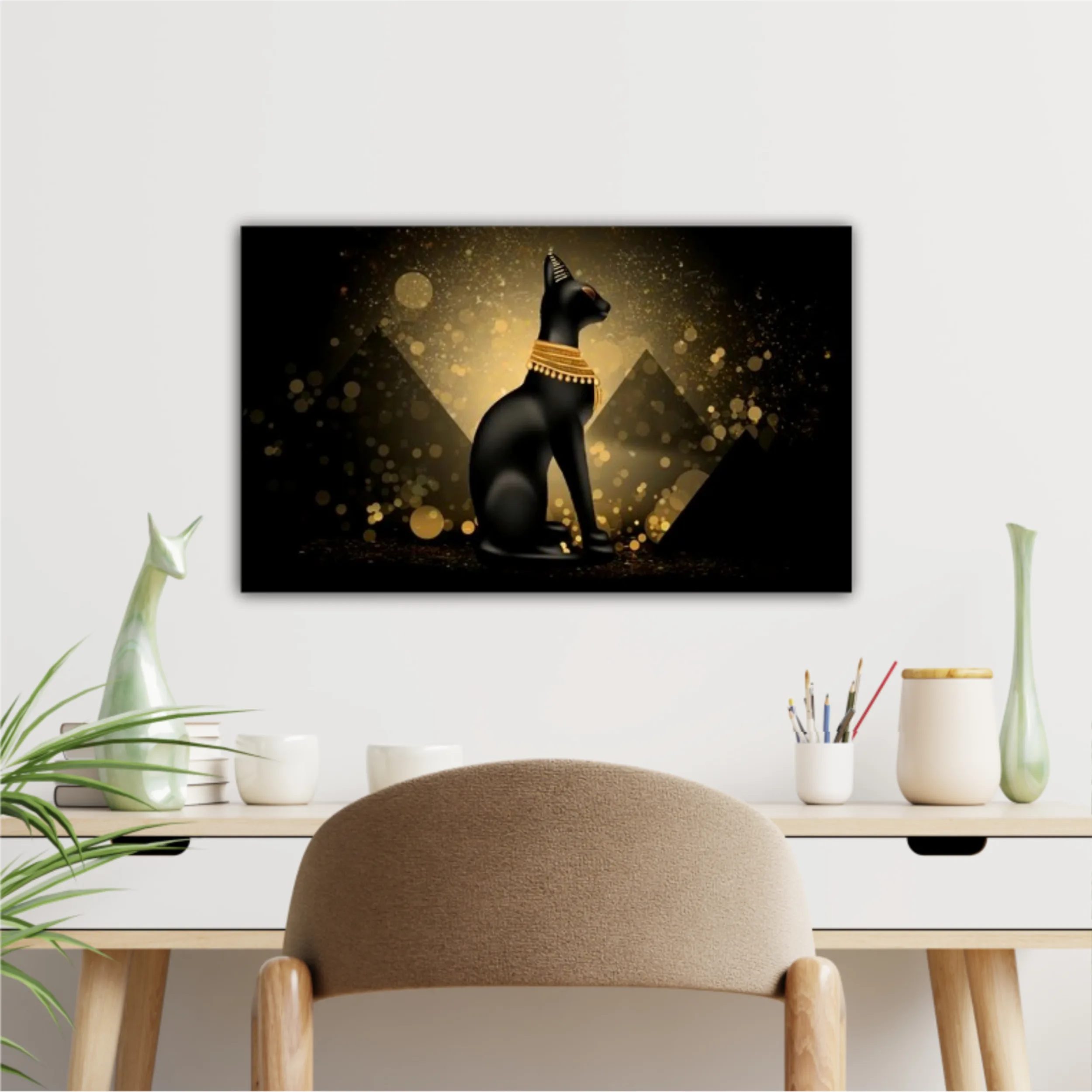 Egyptian asbstract background, goddess of Egypt Bastet, abstract dark bokeh background