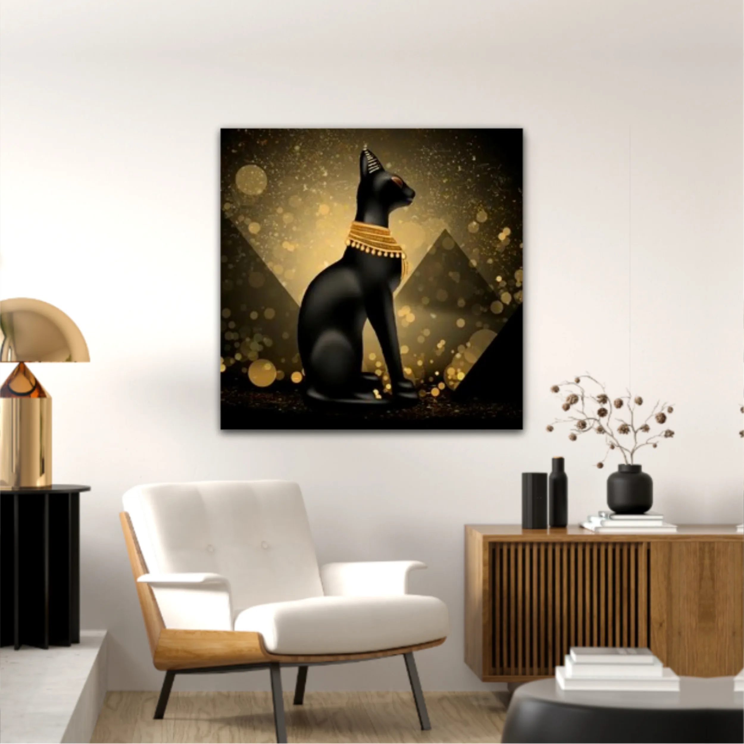 Egyptian asbstract background, goddess of Egypt Bastet, abstract dark bokeh background