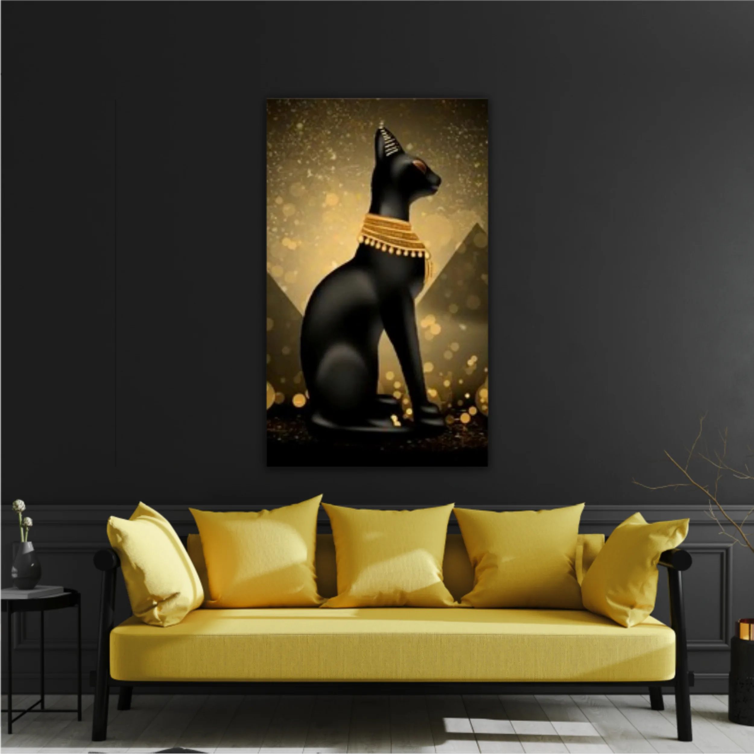 Egyptian asbstract background, goddess of Egypt Bastet, abstract dark bokeh background