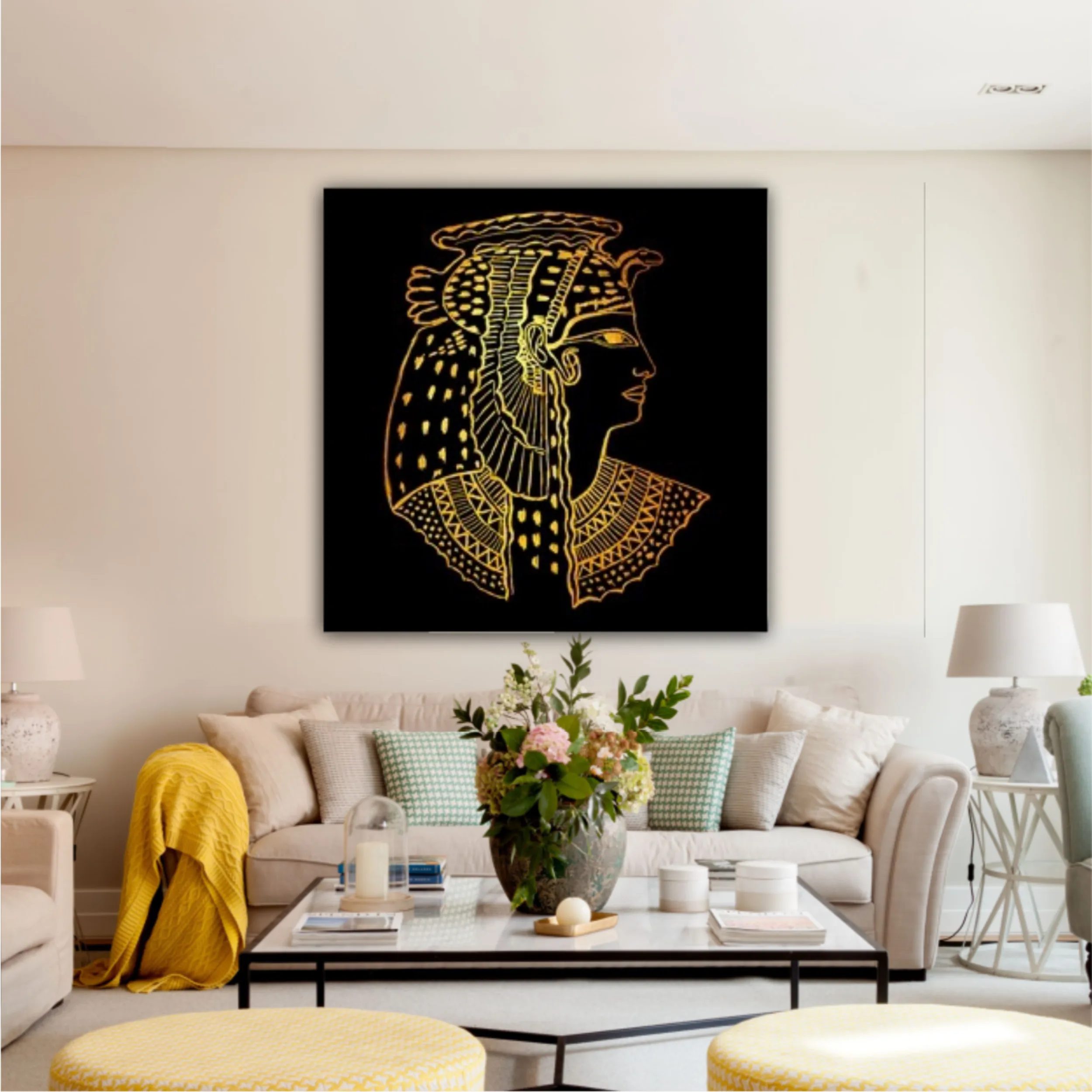 Abstract ancient Egyptian background, Cleopatra. Gold