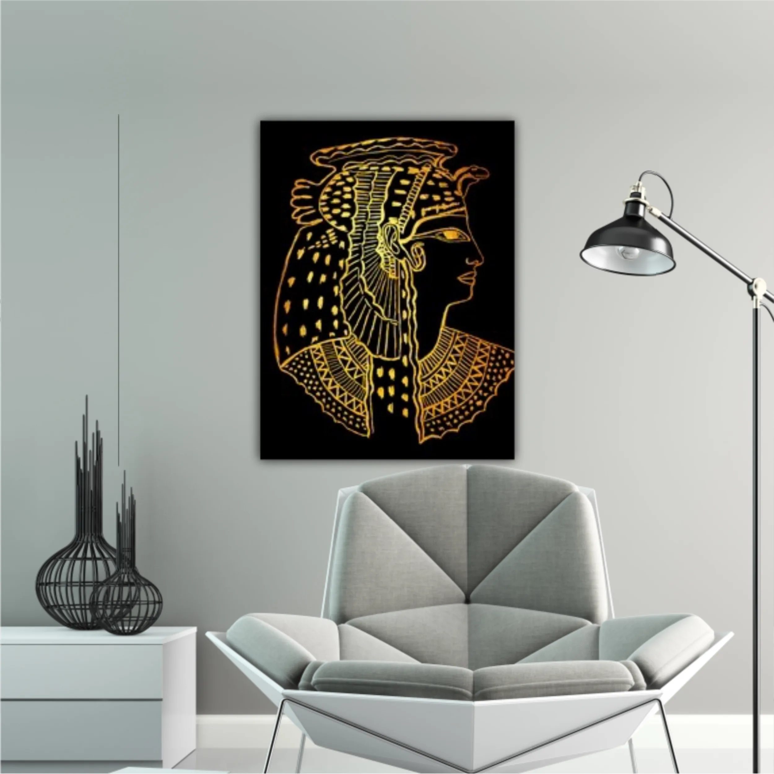 Abstract ancient Egyptian background, Cleopatra. Gold