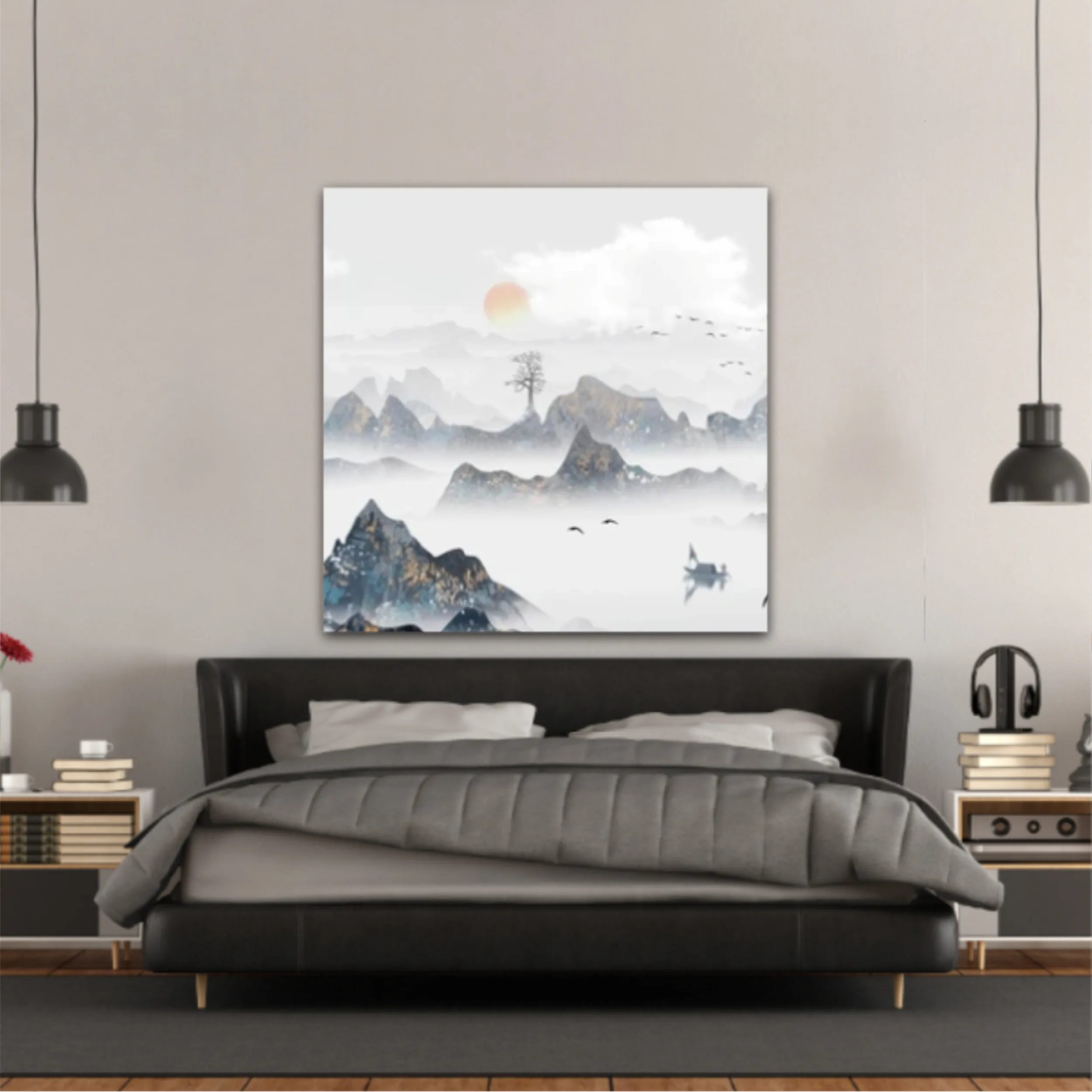 Chinese style blue artistic conception landscape illustration