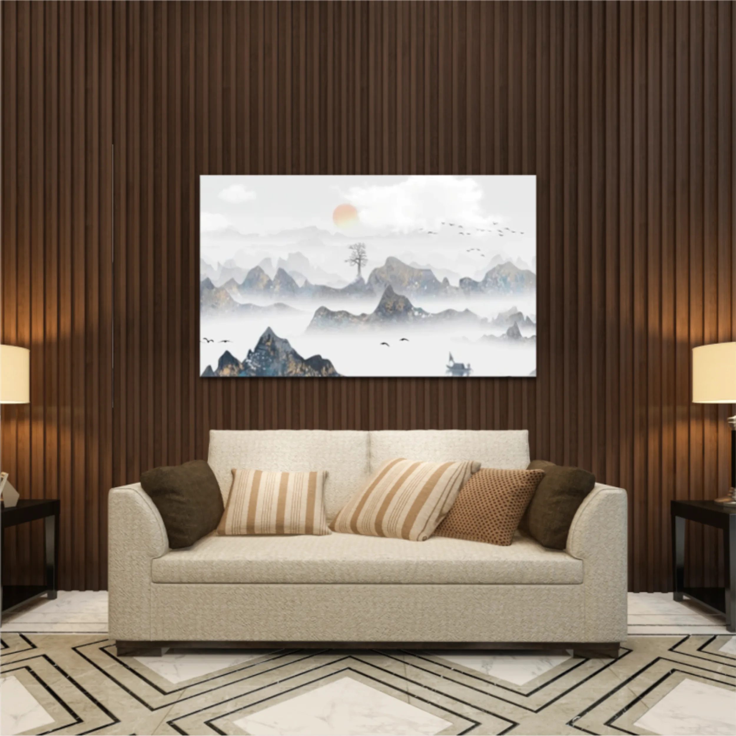 Chinese style blue artistic conception landscape illustration