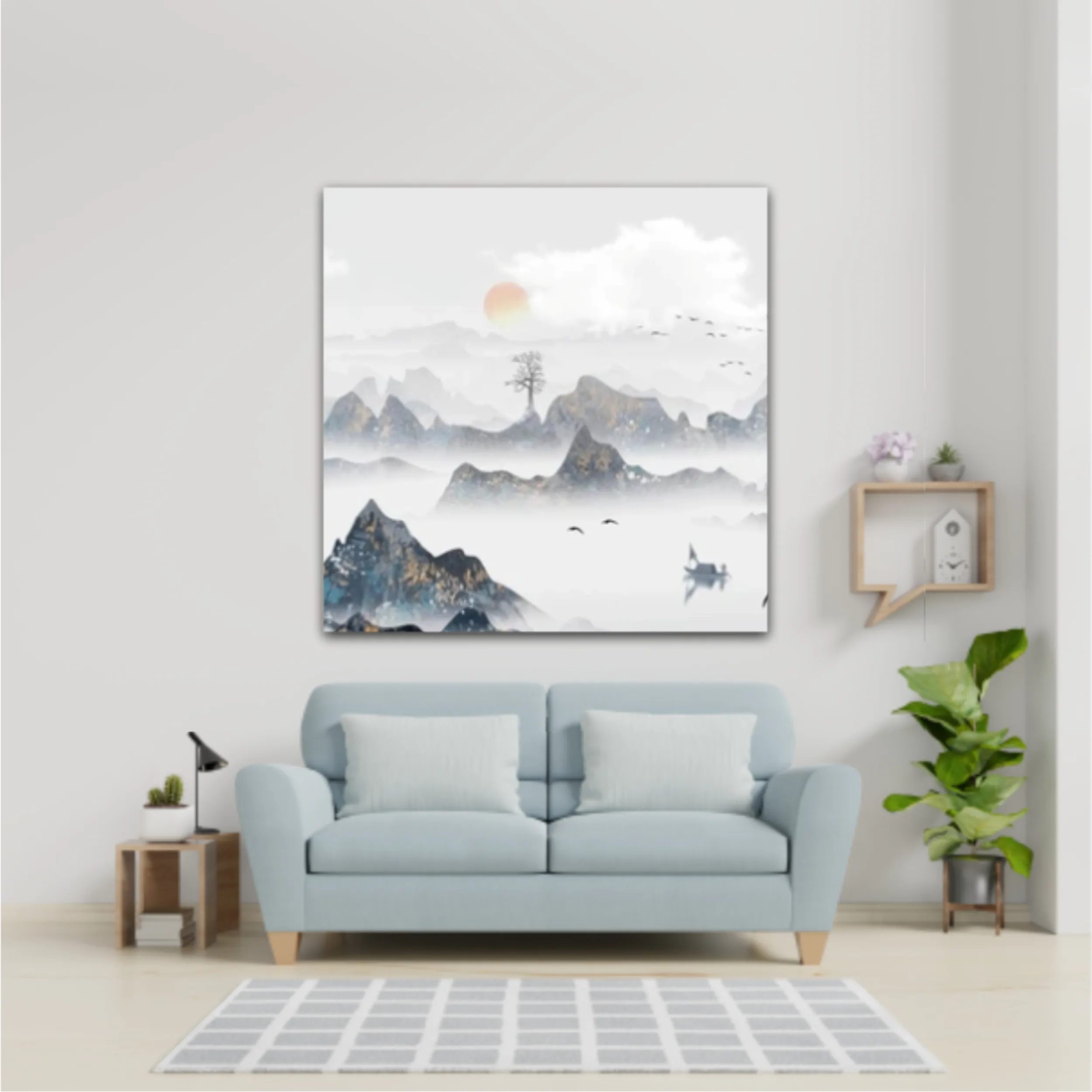 Chinese style blue artistic conception landscape illustration