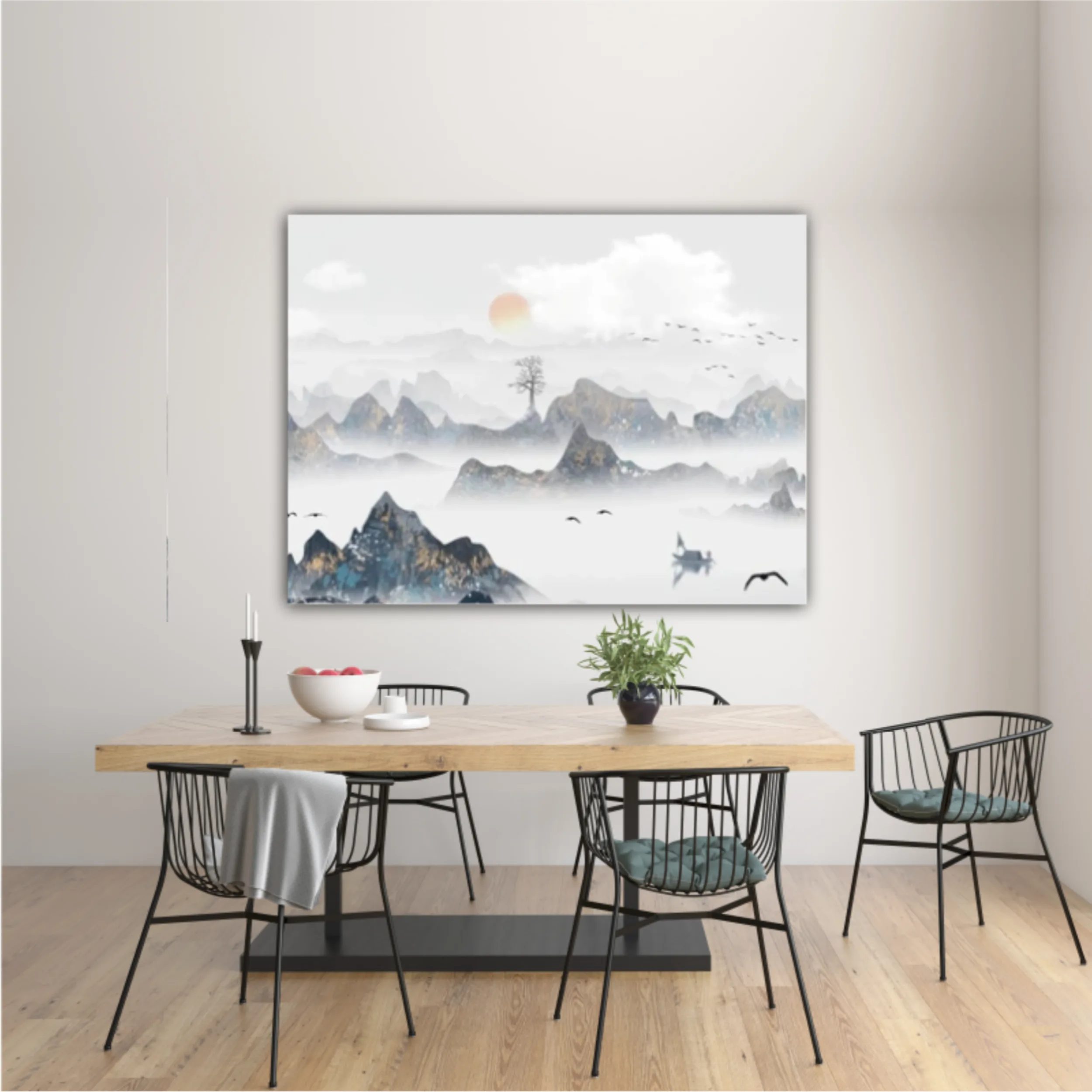 Chinese style blue artistic conception landscape illustration