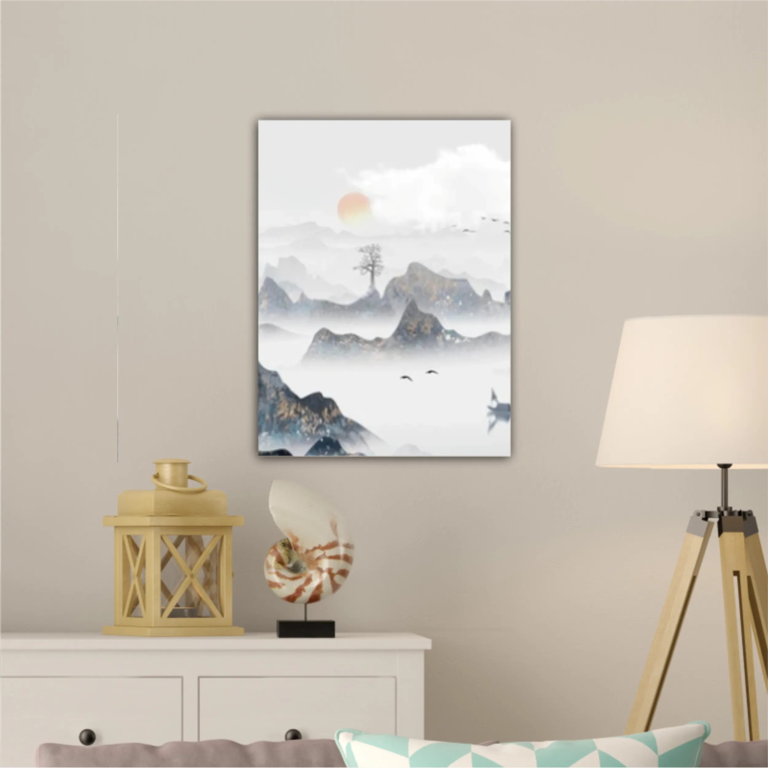 Chinese style blue artistic conception landscape illustration