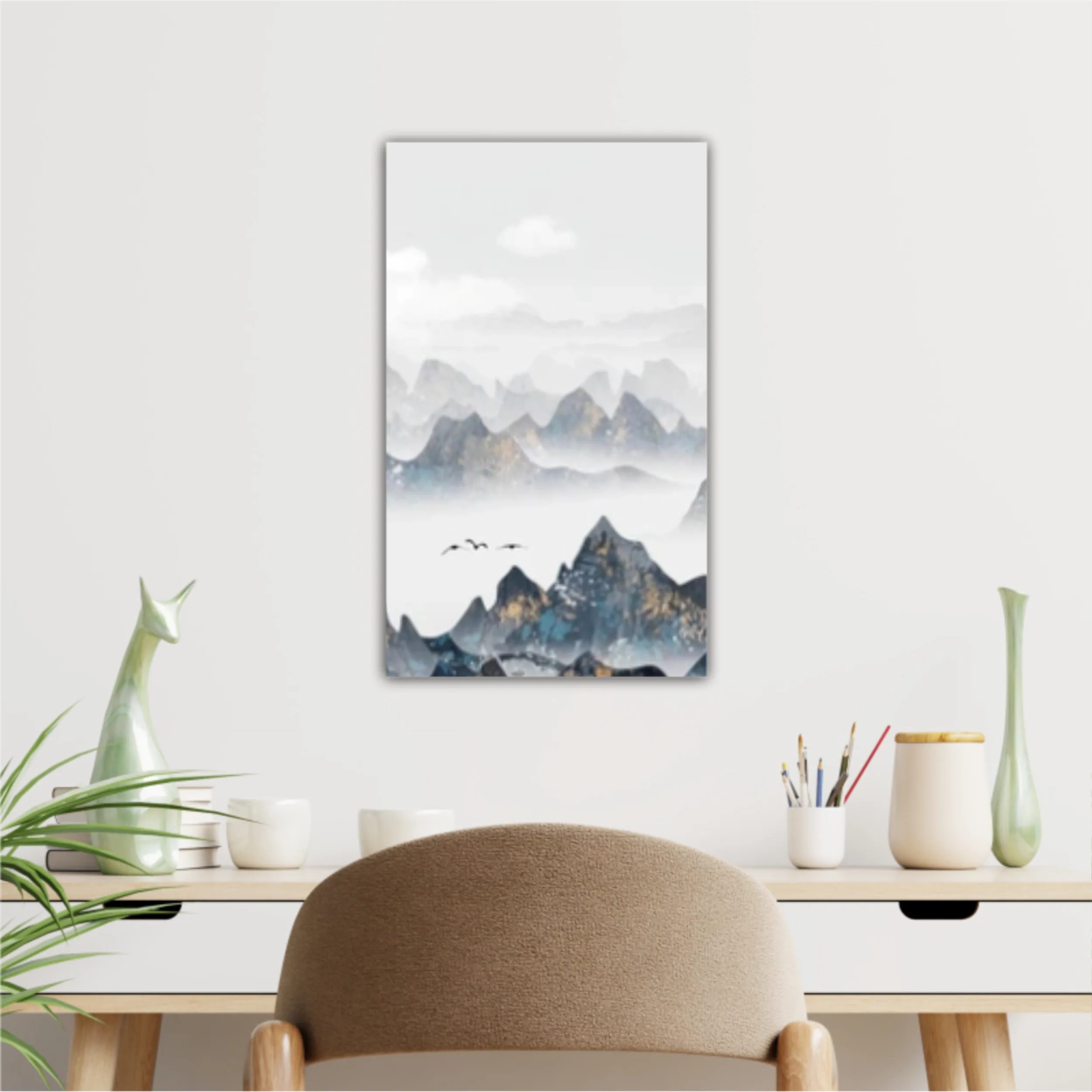 Chinese style blue artistic conception landscape illustration