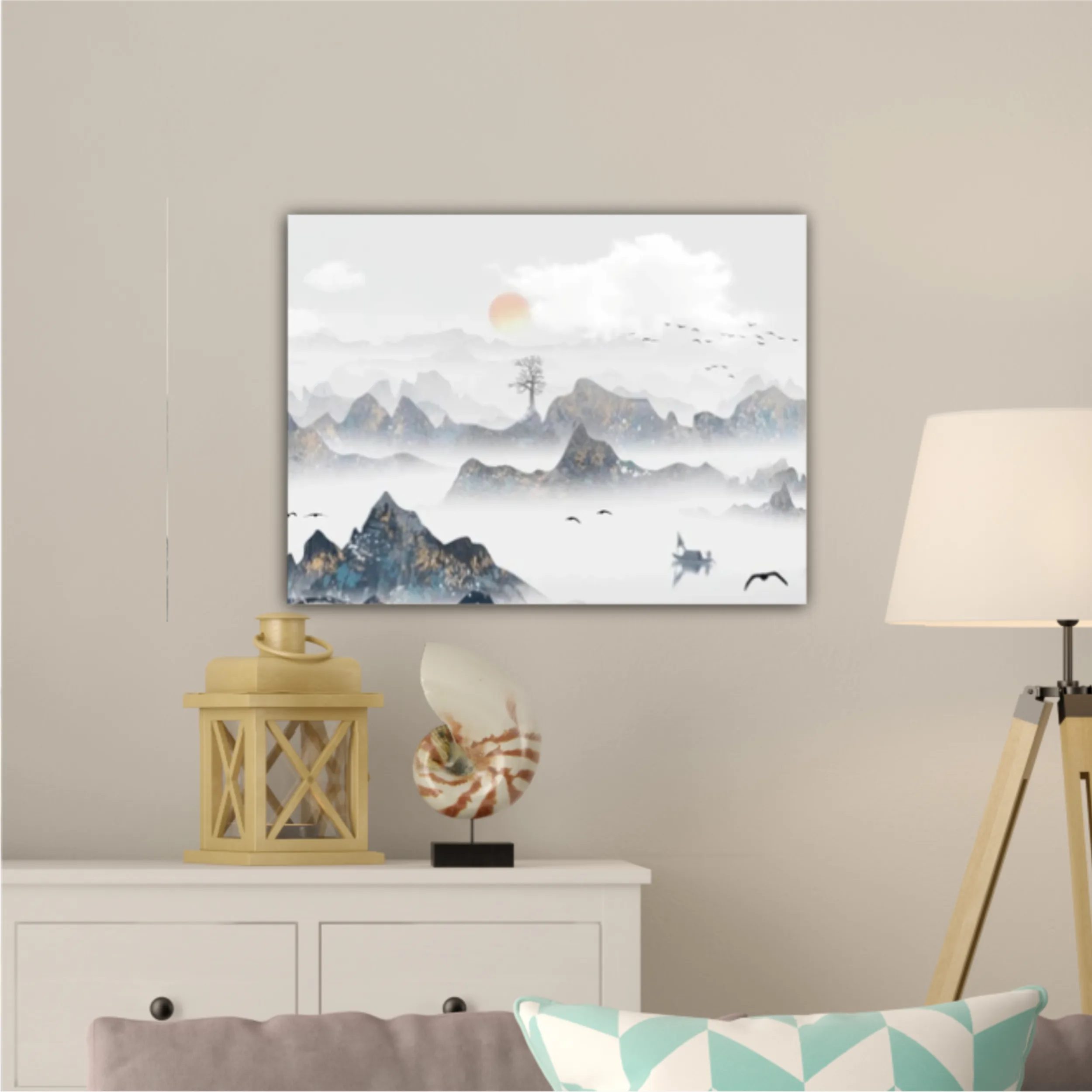 Chinese style blue artistic conception landscape illustration