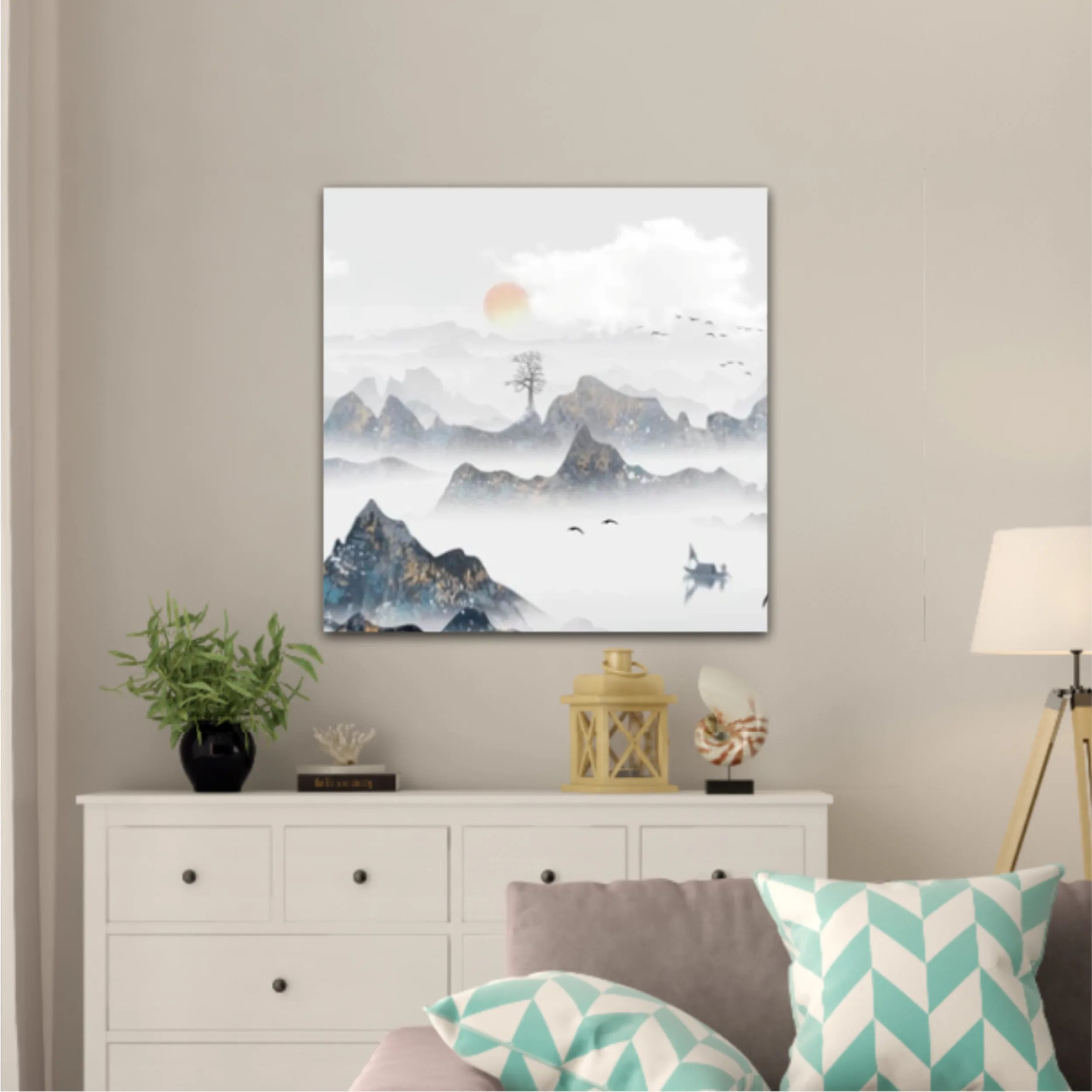 Chinese style blue artistic conception landscape illustration