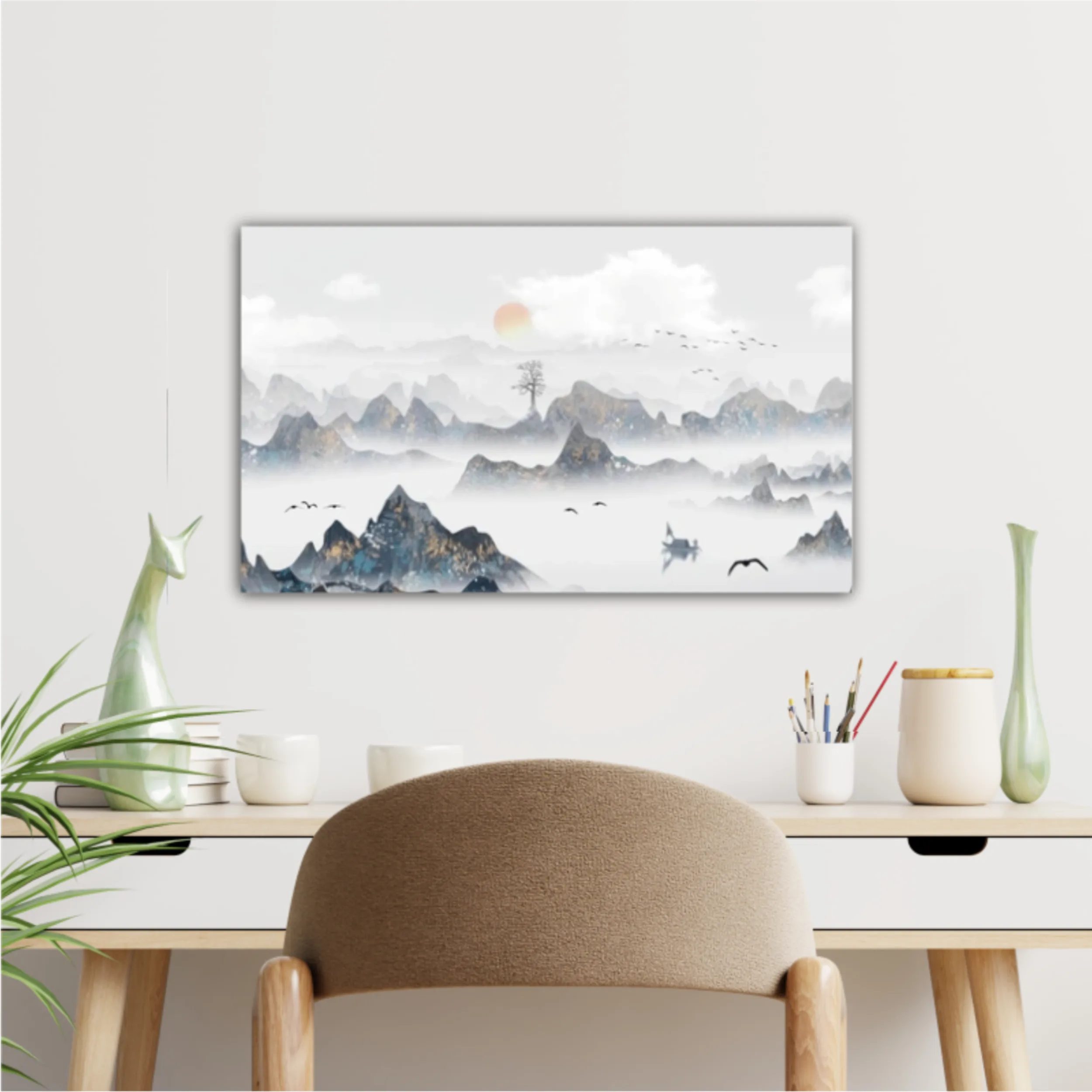 Chinese style blue artistic conception landscape illustration