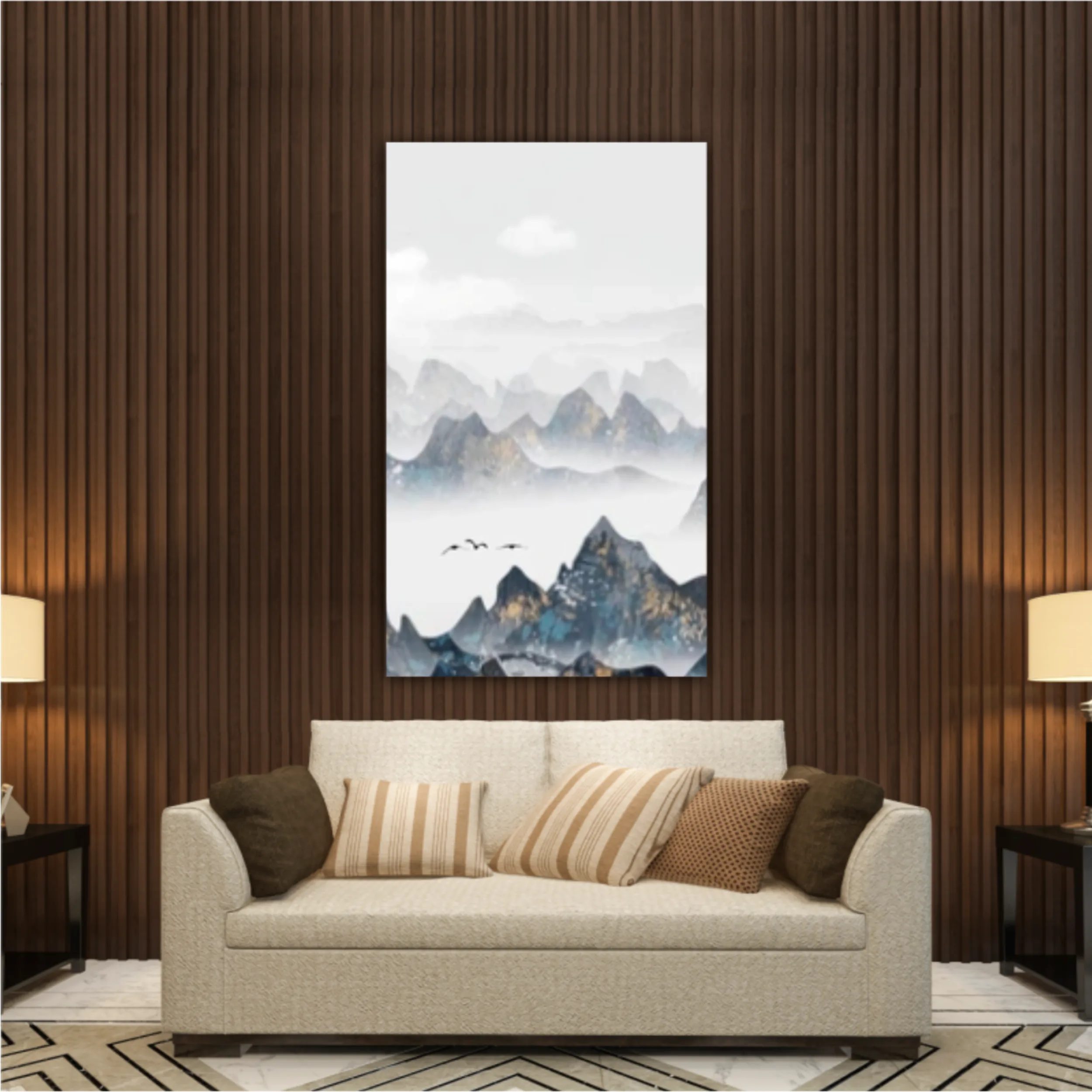 Chinese style blue artistic conception landscape illustration