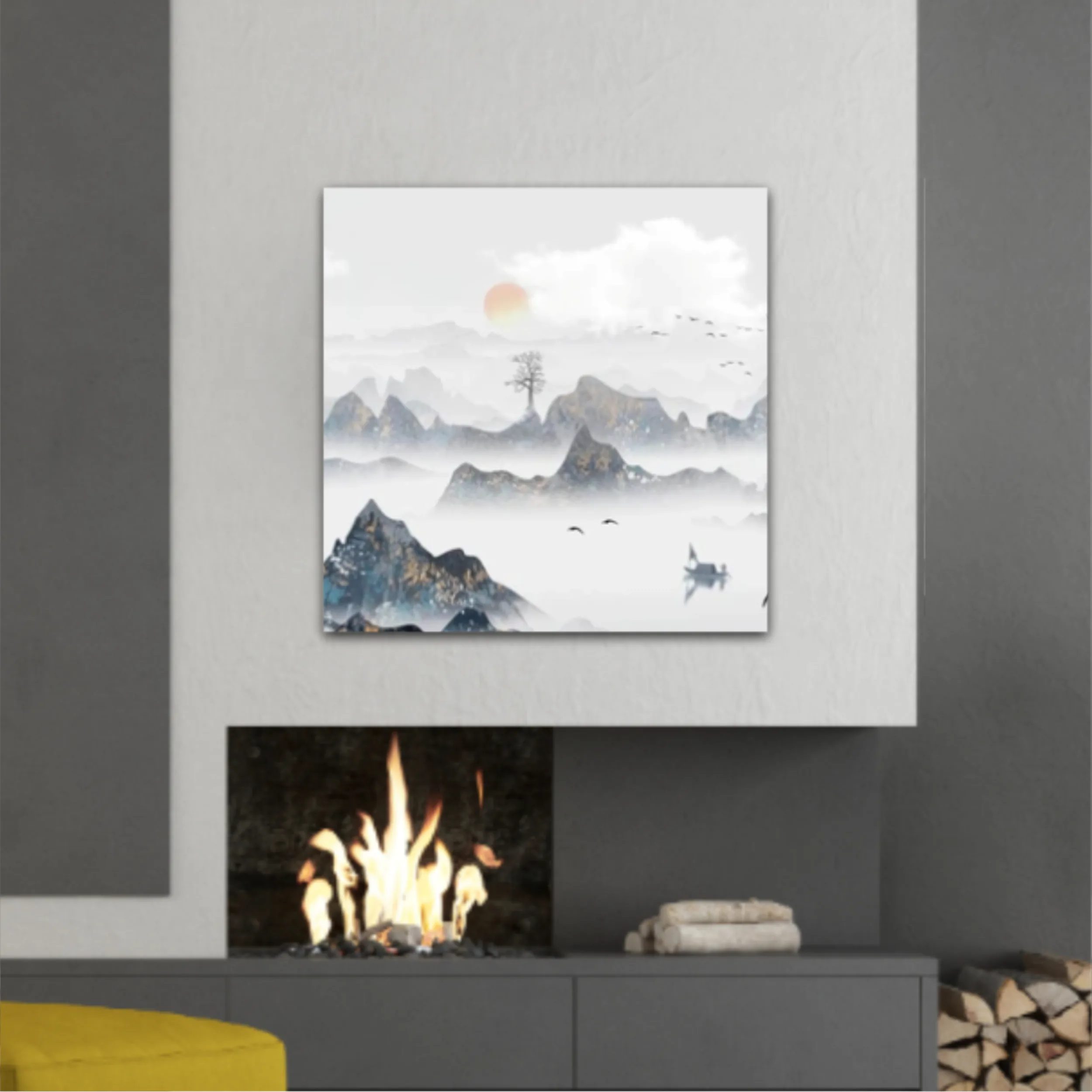 Chinese style blue artistic conception landscape illustration