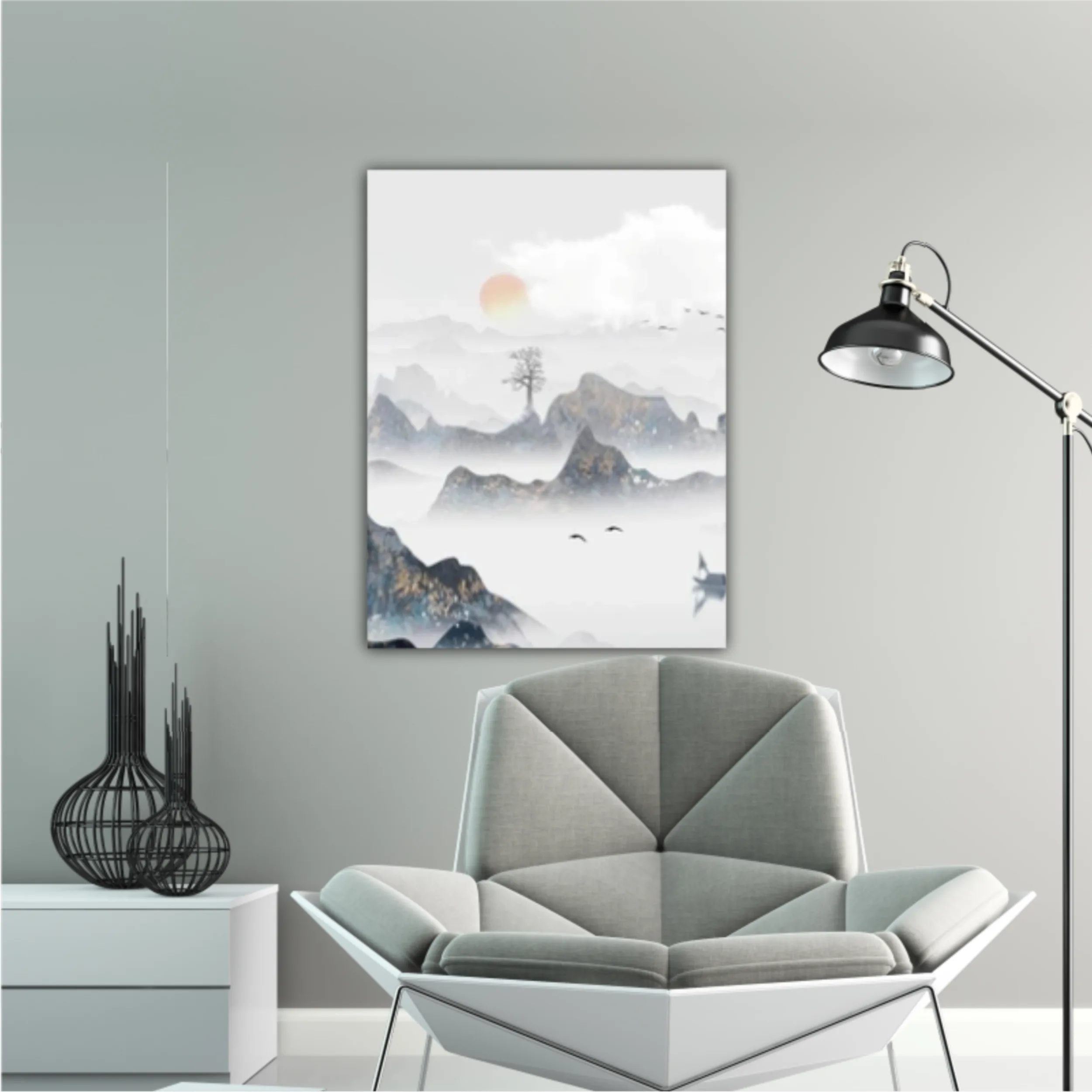 Chinese style blue artistic conception landscape illustration