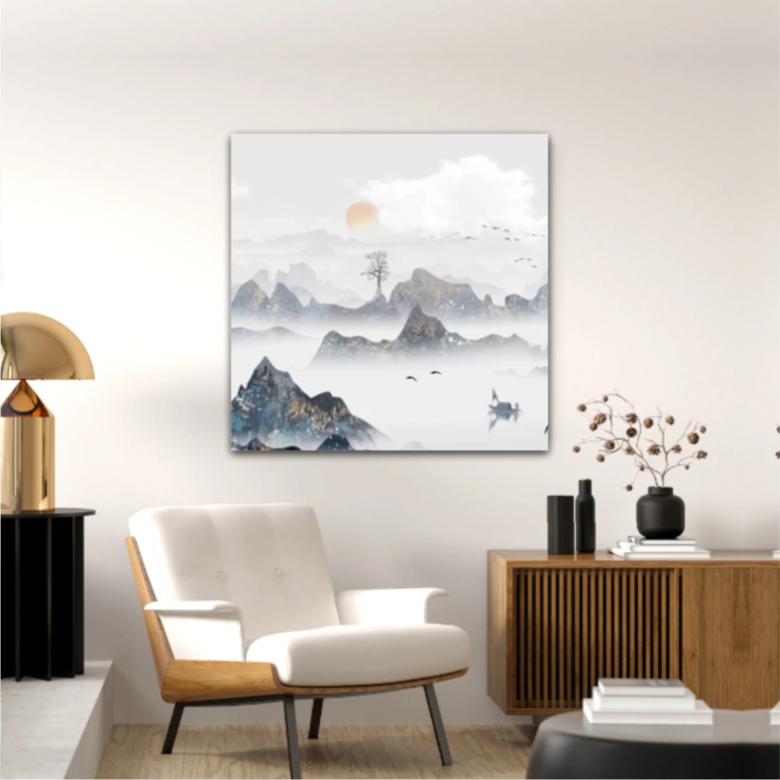 Chinese style blue artistic conception landscape illustration