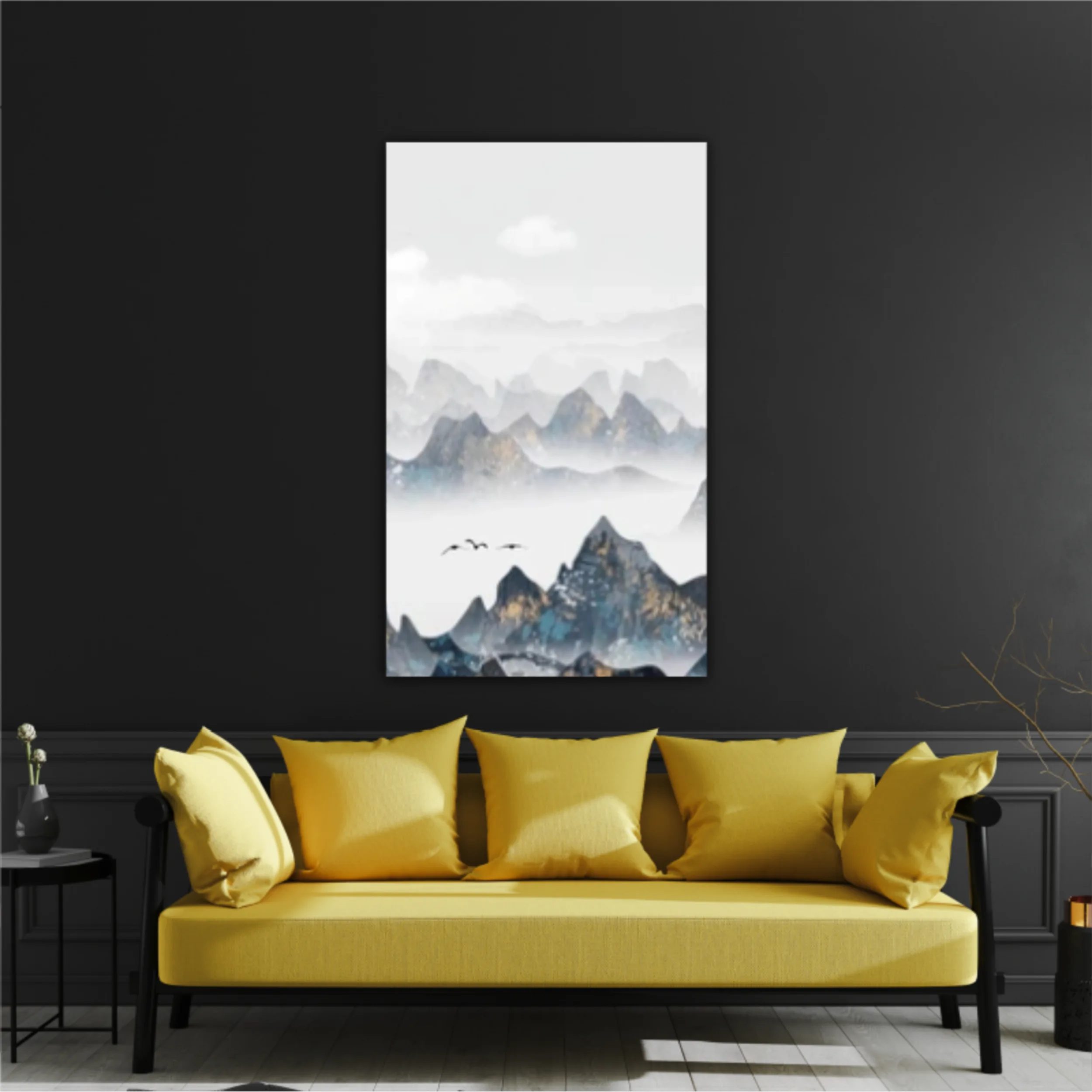 Chinese style blue artistic conception landscape illustration