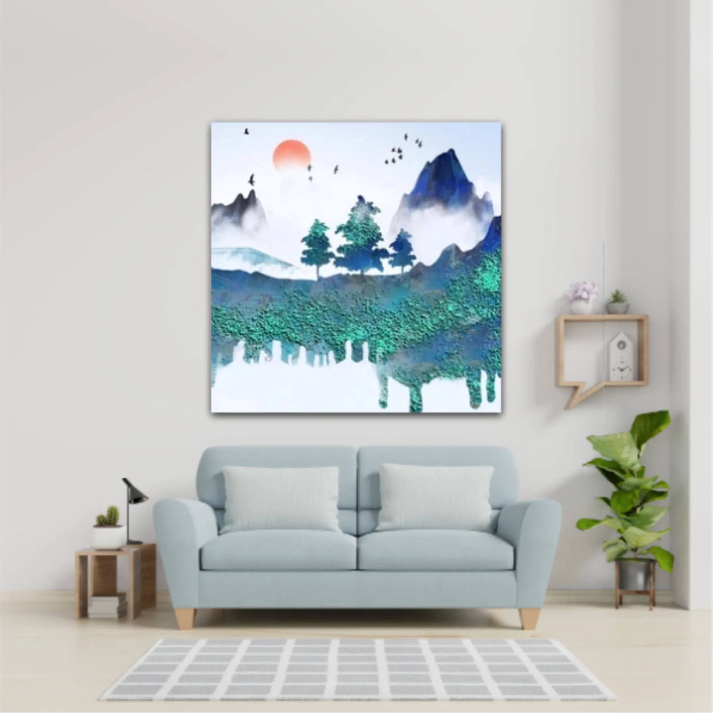 Chinese style blue artistic conception landscape illustration