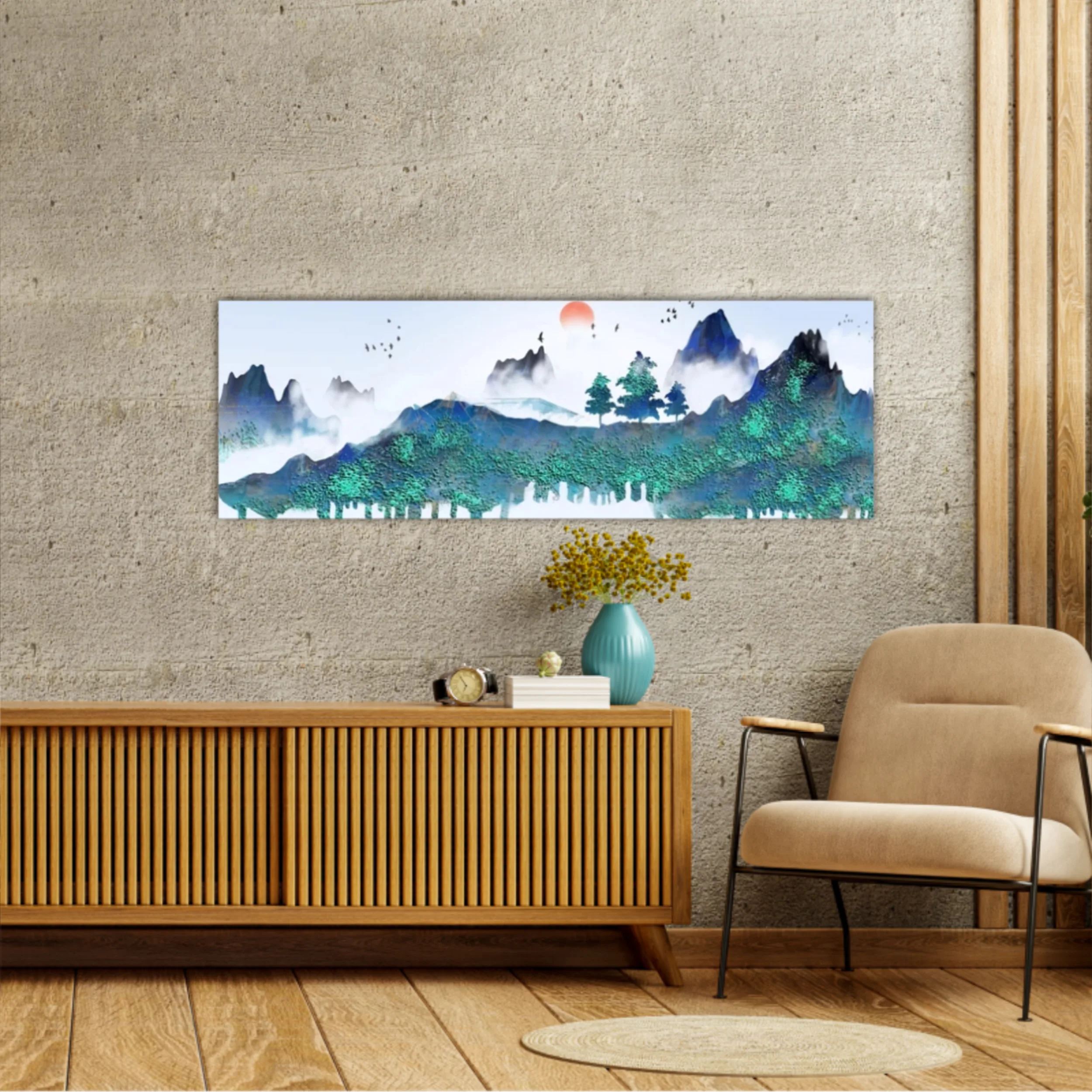 Chinese style blue artistic conception landscape illustration