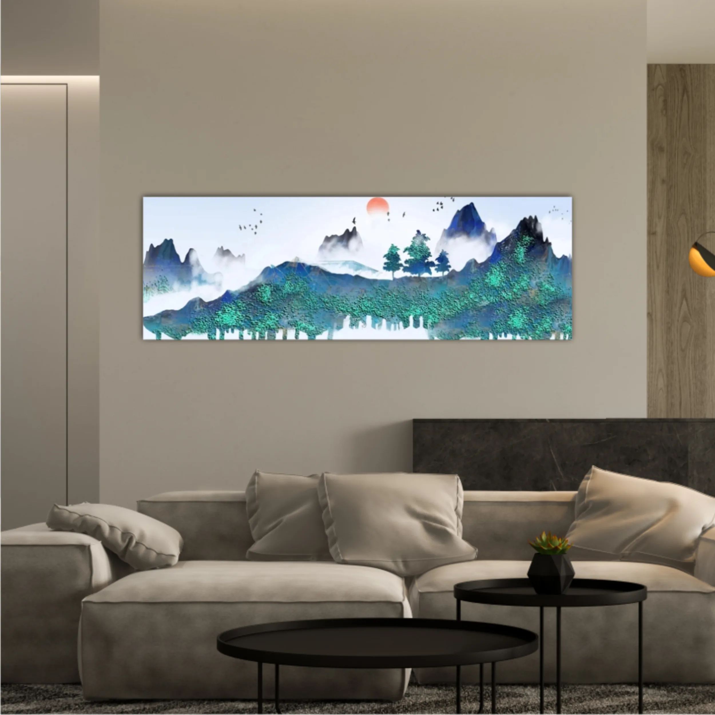 Chinese style blue artistic conception landscape illustration