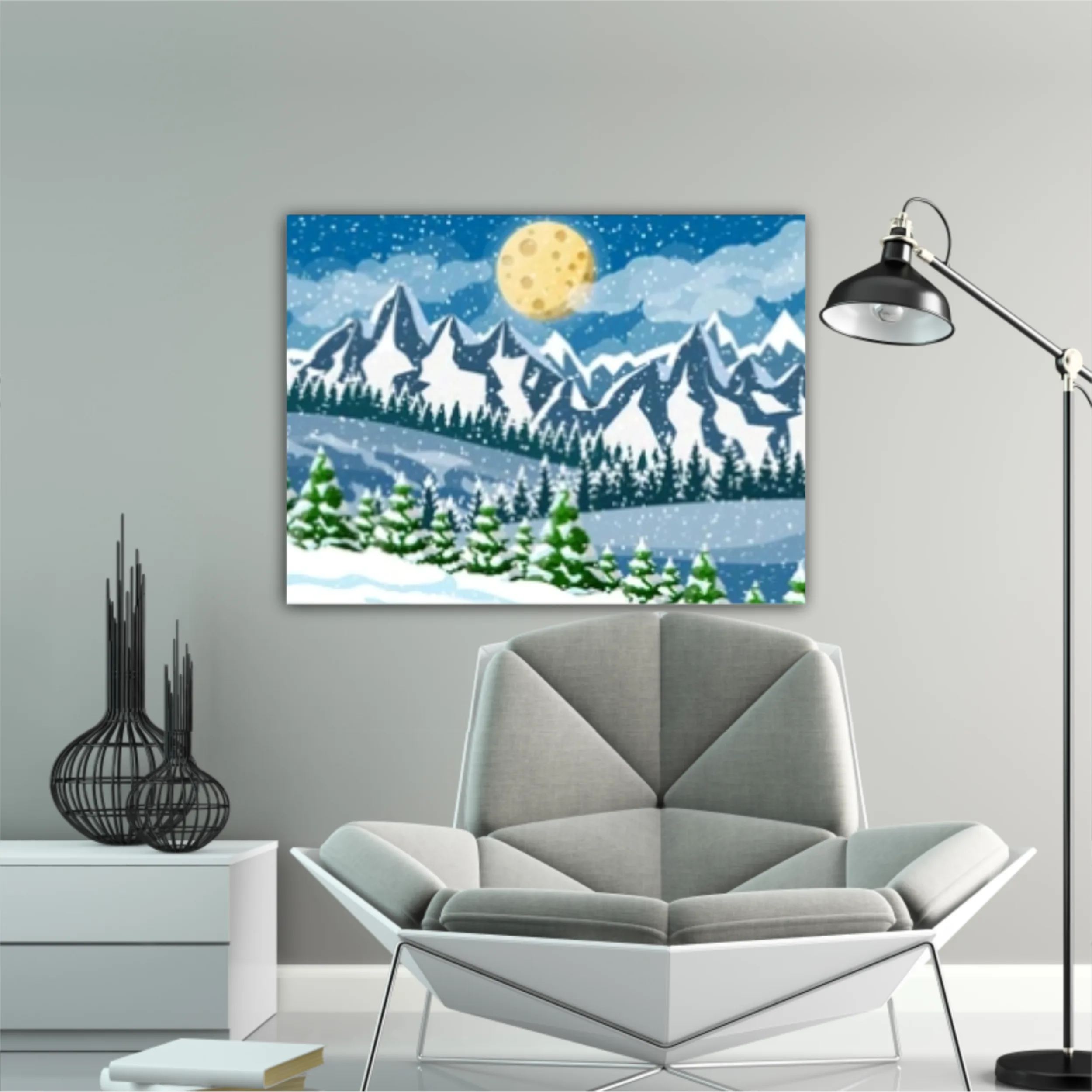 Pine tree wood and snow. Winter landscape with fir trees forest, mountain and snowing. Happy new year celebration. New year xmas holiday. illustration flat style