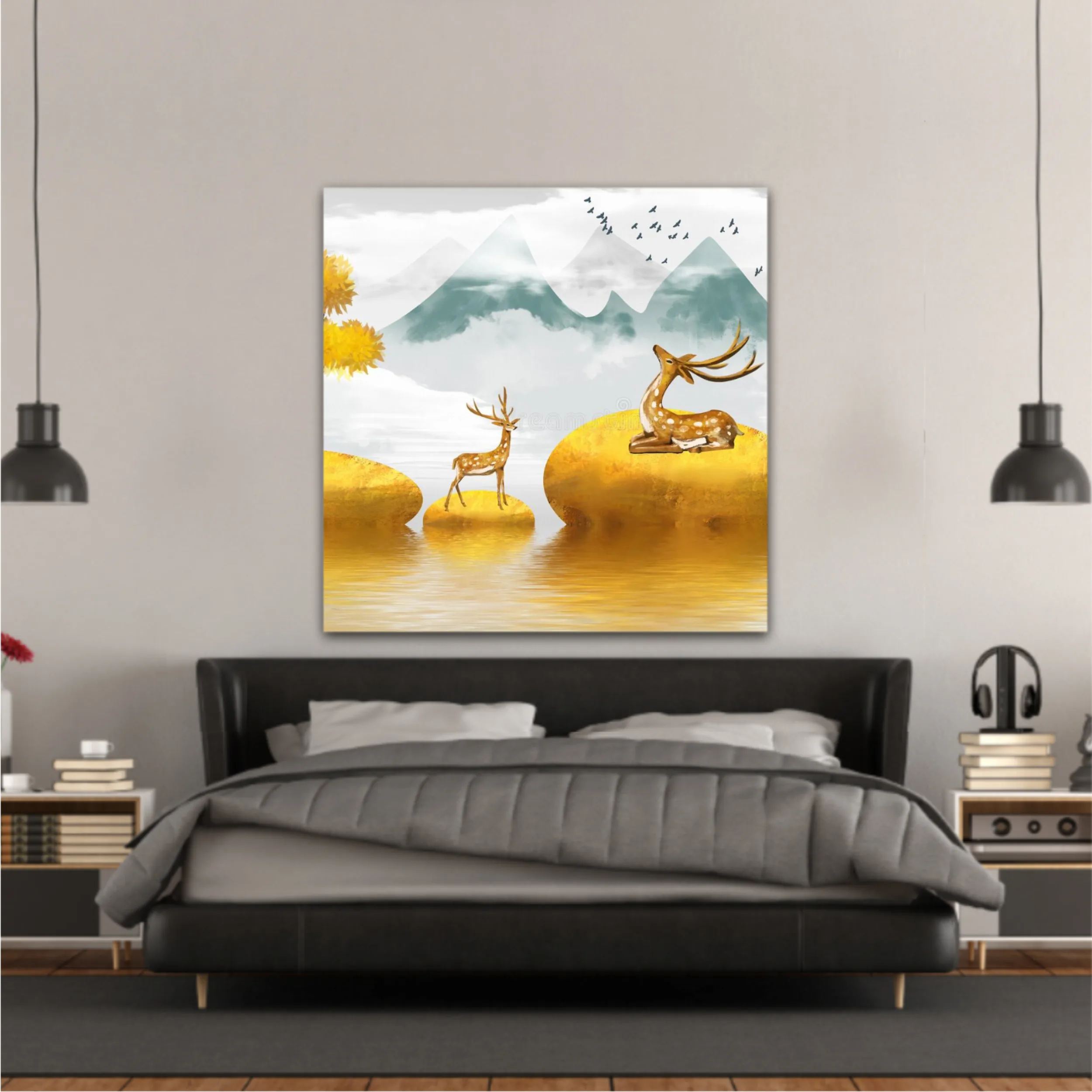 Abstract gilt golden landscape painting