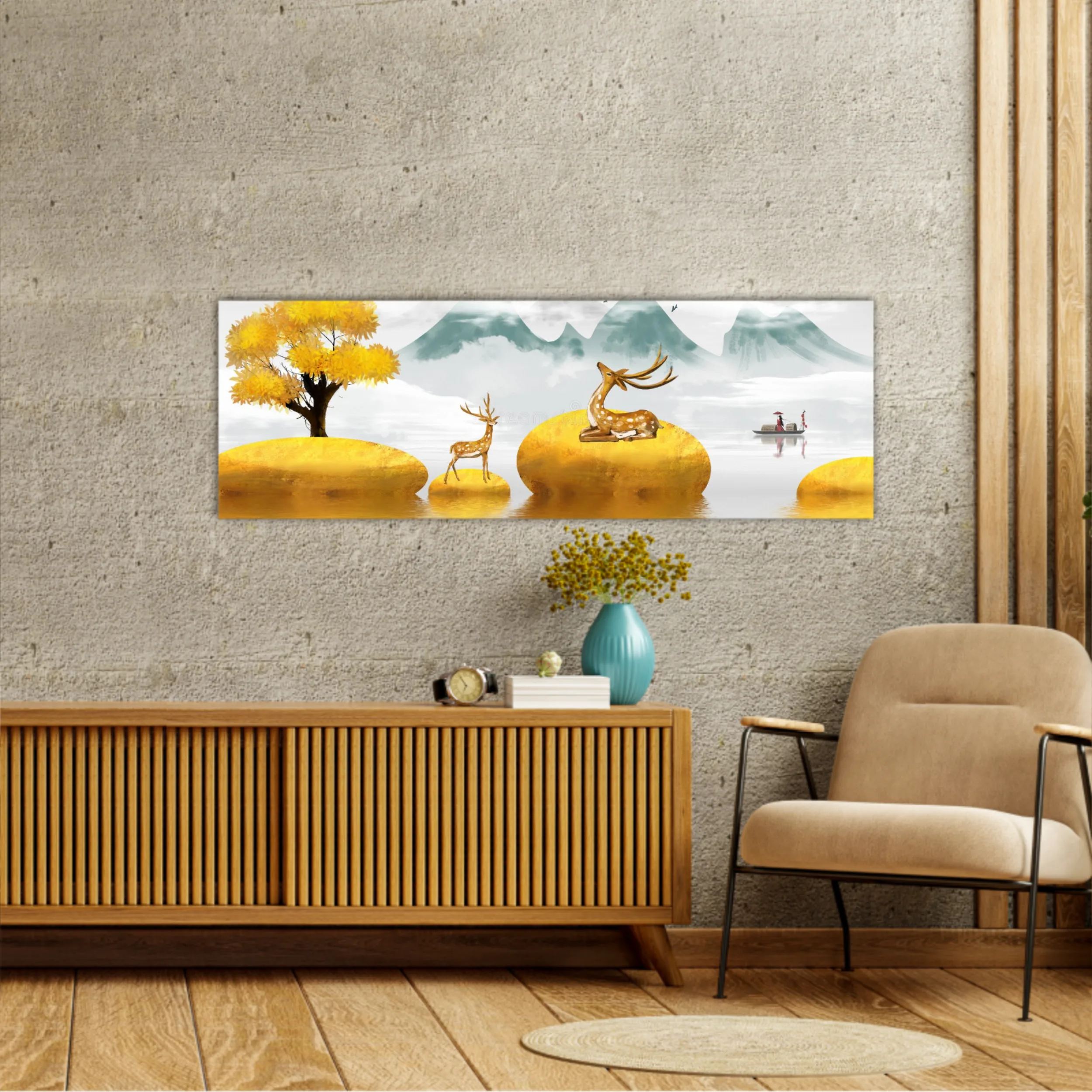 Abstract gilt golden landscape painting