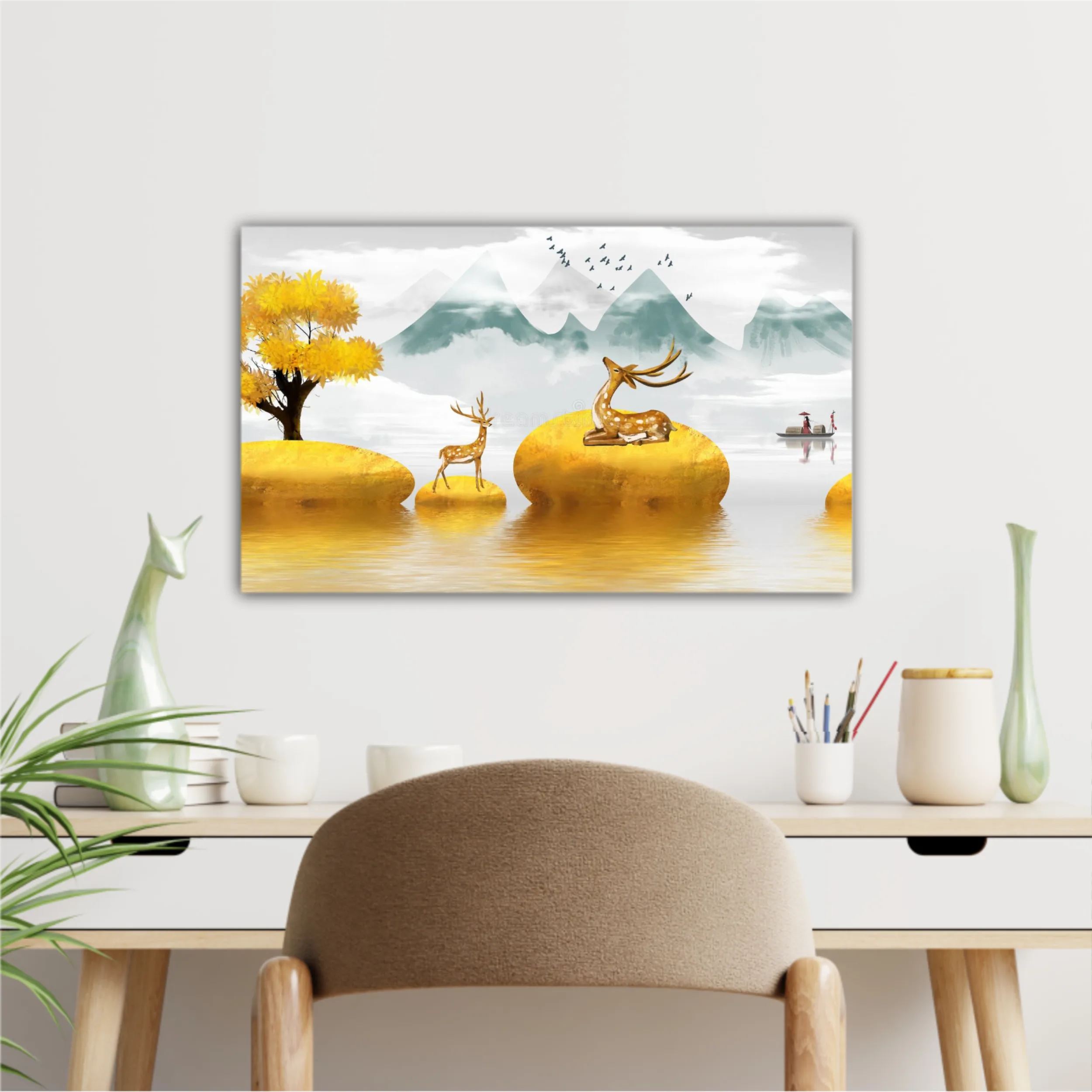 Abstract gilt golden landscape painting