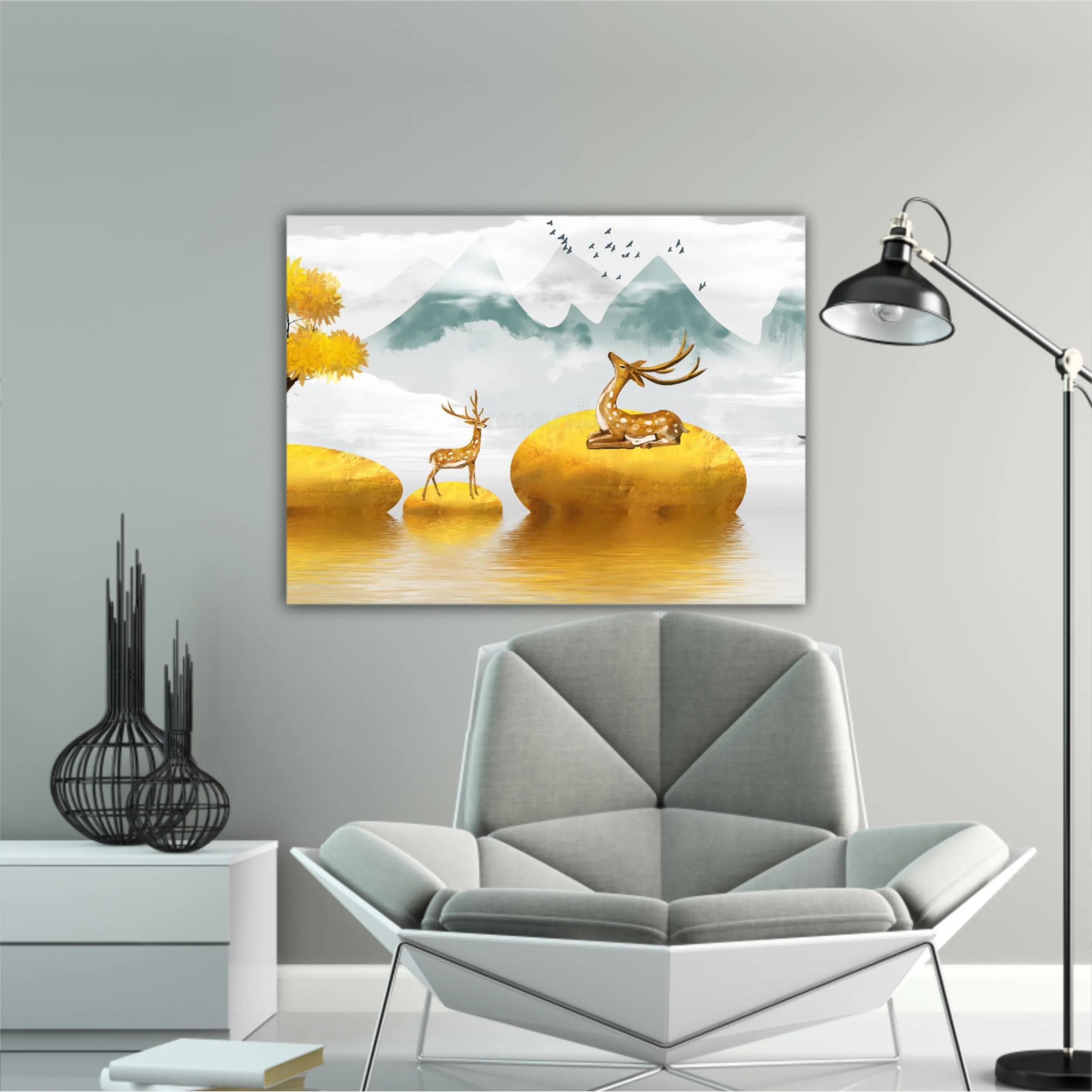 Abstract gilt golden landscape painting