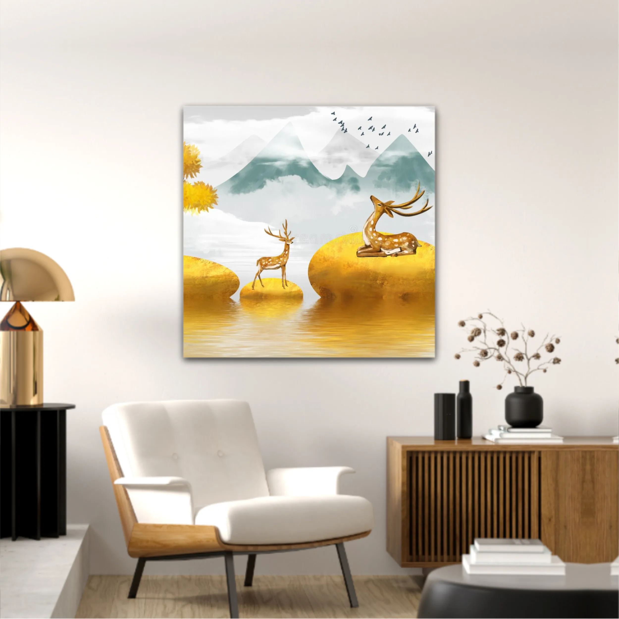 Abstract gilt golden landscape painting