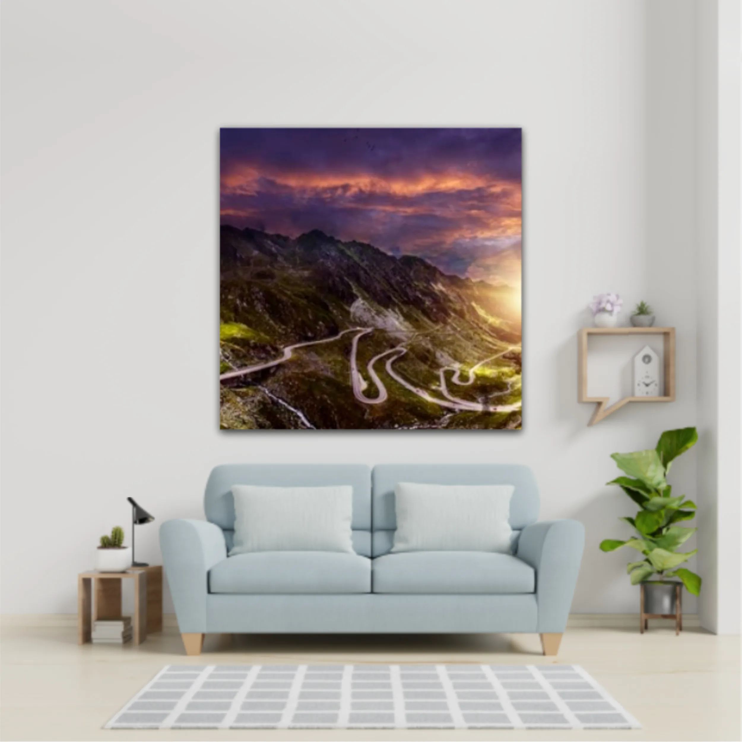 Transfagarash road - majestic mountain scenery. fantastic sunset in mountains. colorful sky over the Transfaganskaya highway, glowiing in sunlight