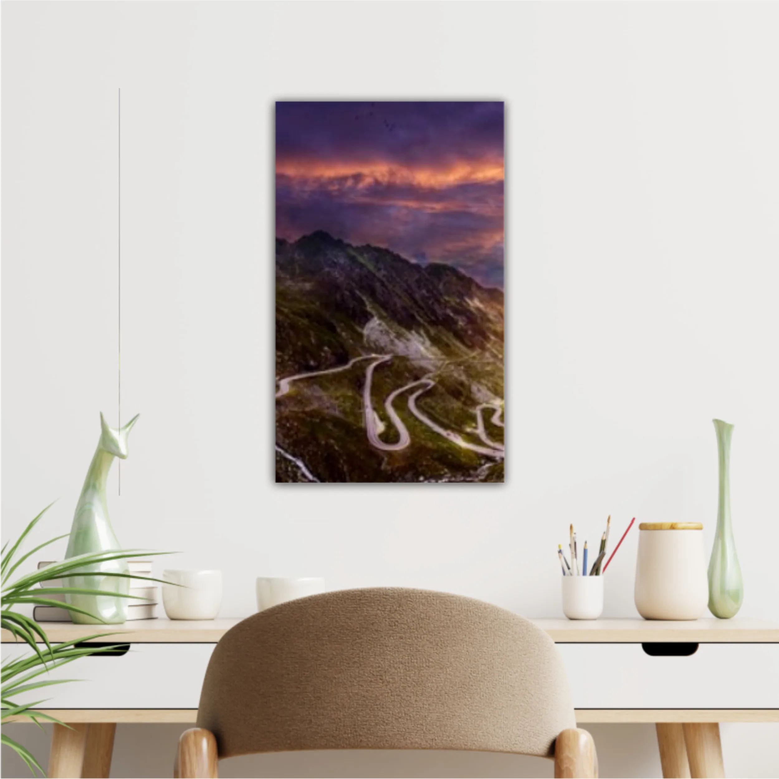 Transfagarash road - majestic mountain scenery. fantastic sunset in mountains. colorful sky over the Transfaganskaya highway, glowiing in sunlight