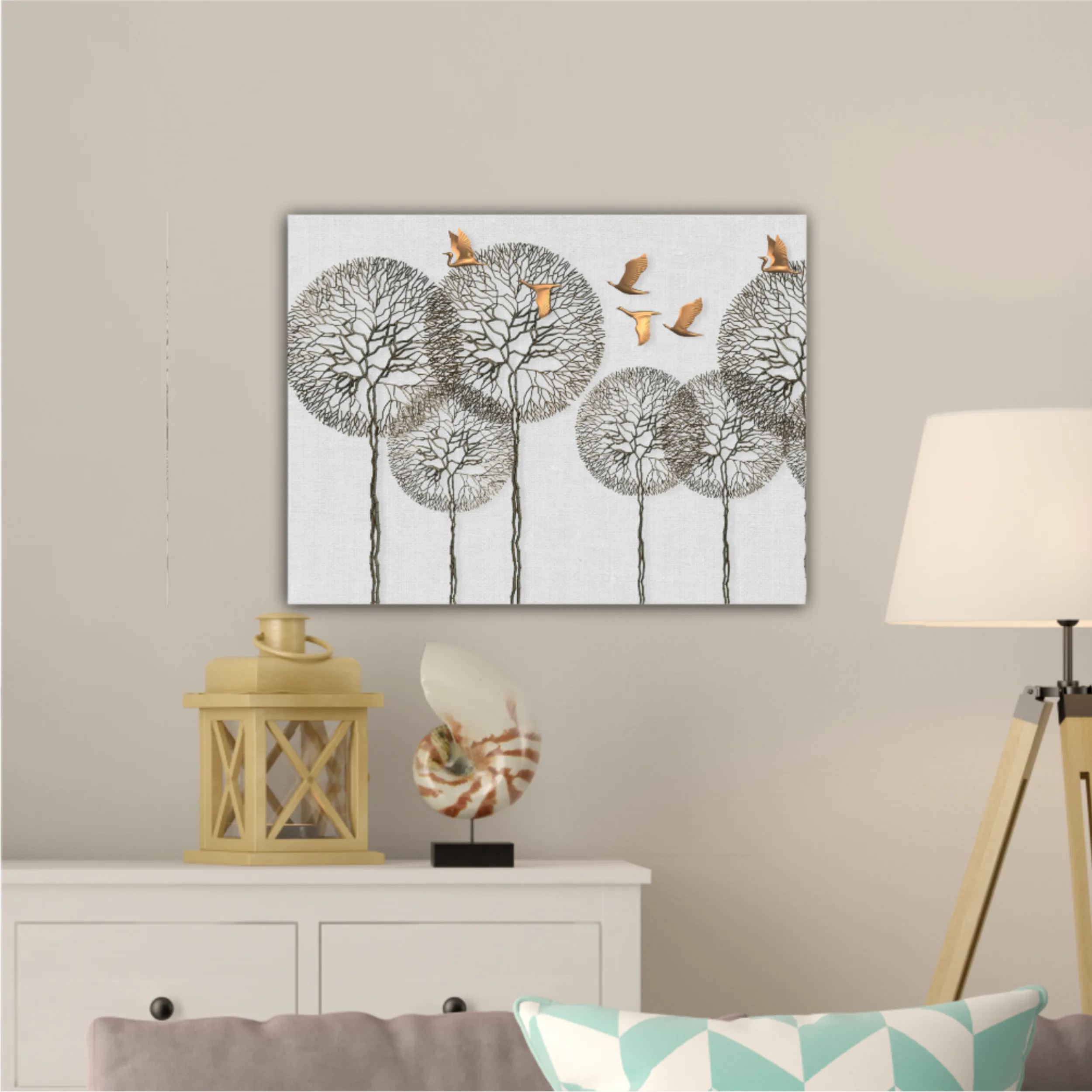 3d illustration of trees and birds