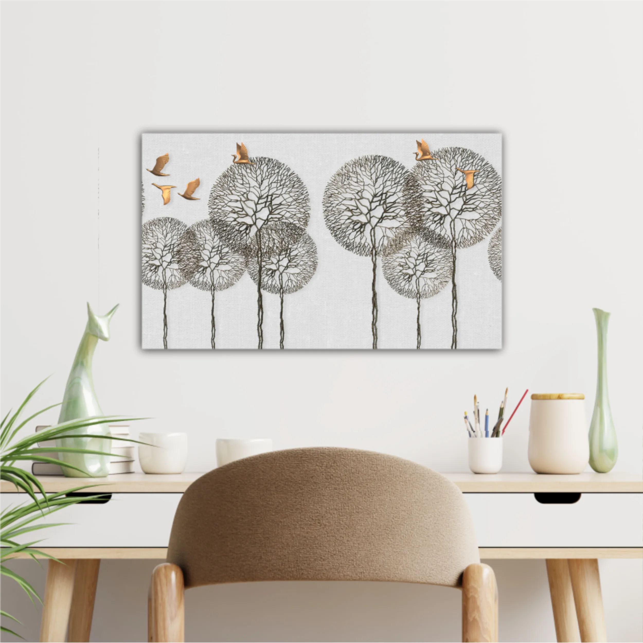 3d illustration of trees and birds